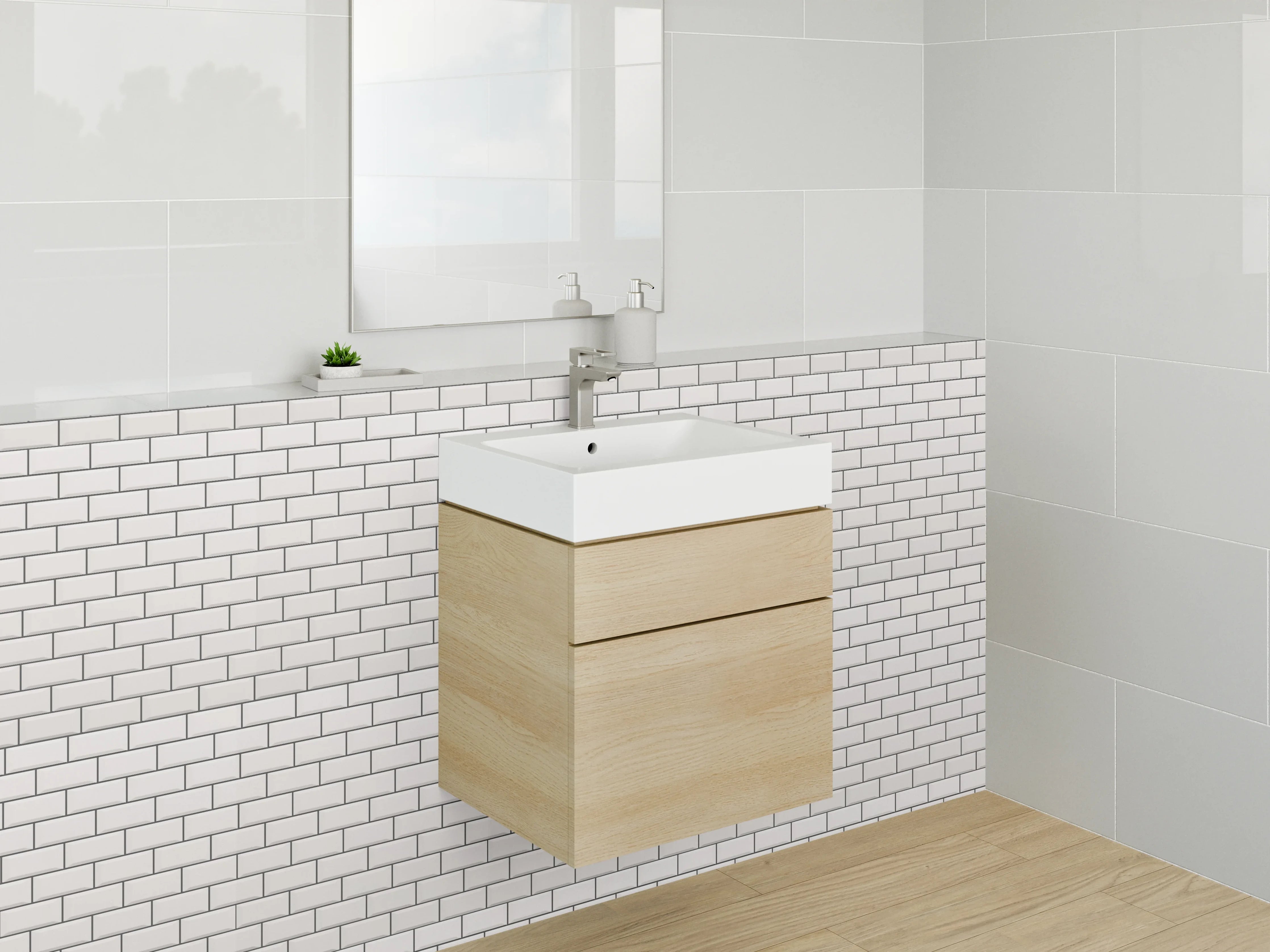 Waschbecken-Rückwand - Weiße Mosaikfliesen Ziegeloptik modern