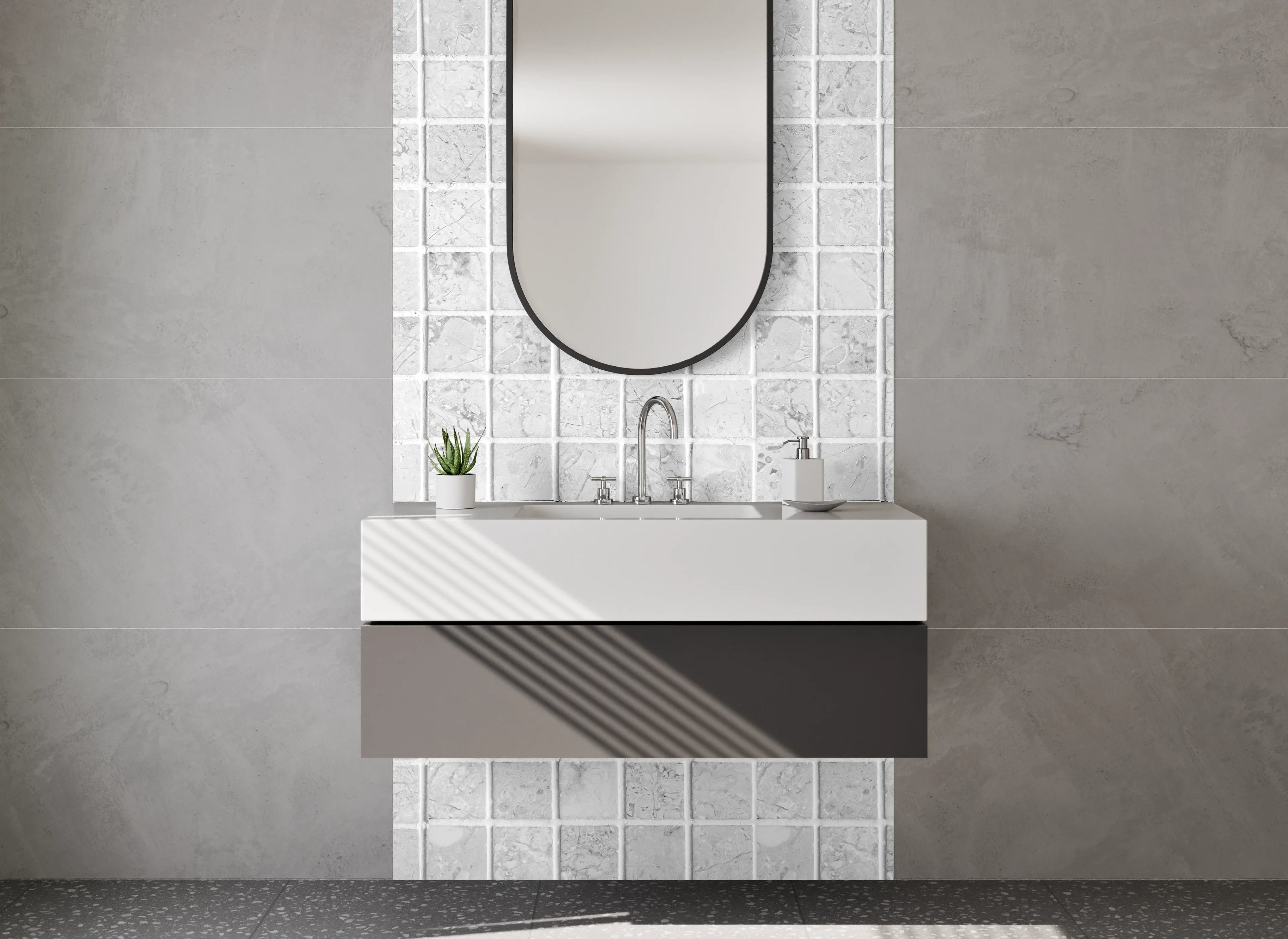 Waschbecken-Rückwand - Weiße Mosaikfliesen für moderne Bäder