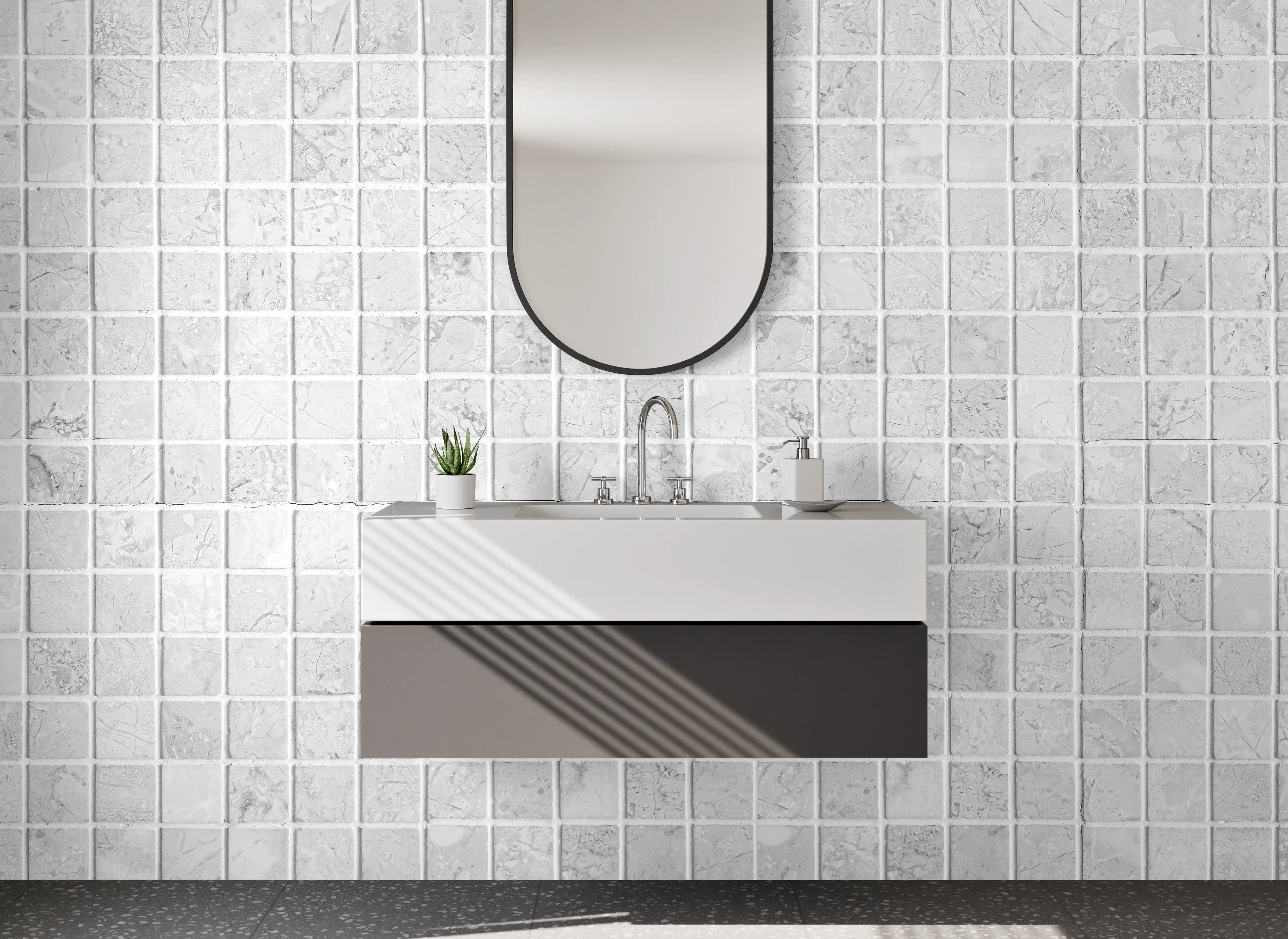 Waschbecken-Rückwand - Weiße Mosaikfliesen für moderne Bäder