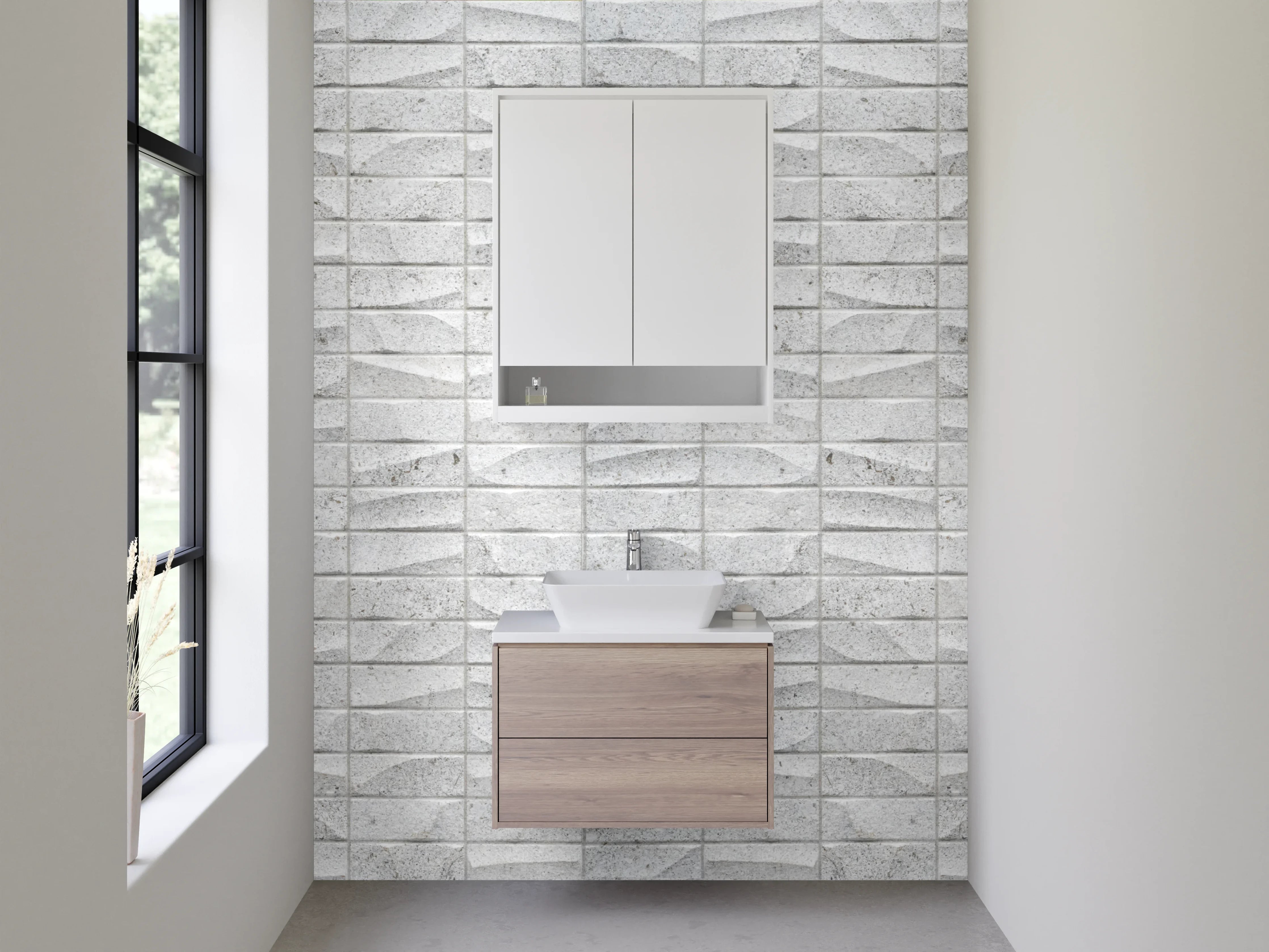 Waschbecken-Rückwand - Weiße Mosaikstruktur für moderne Räume