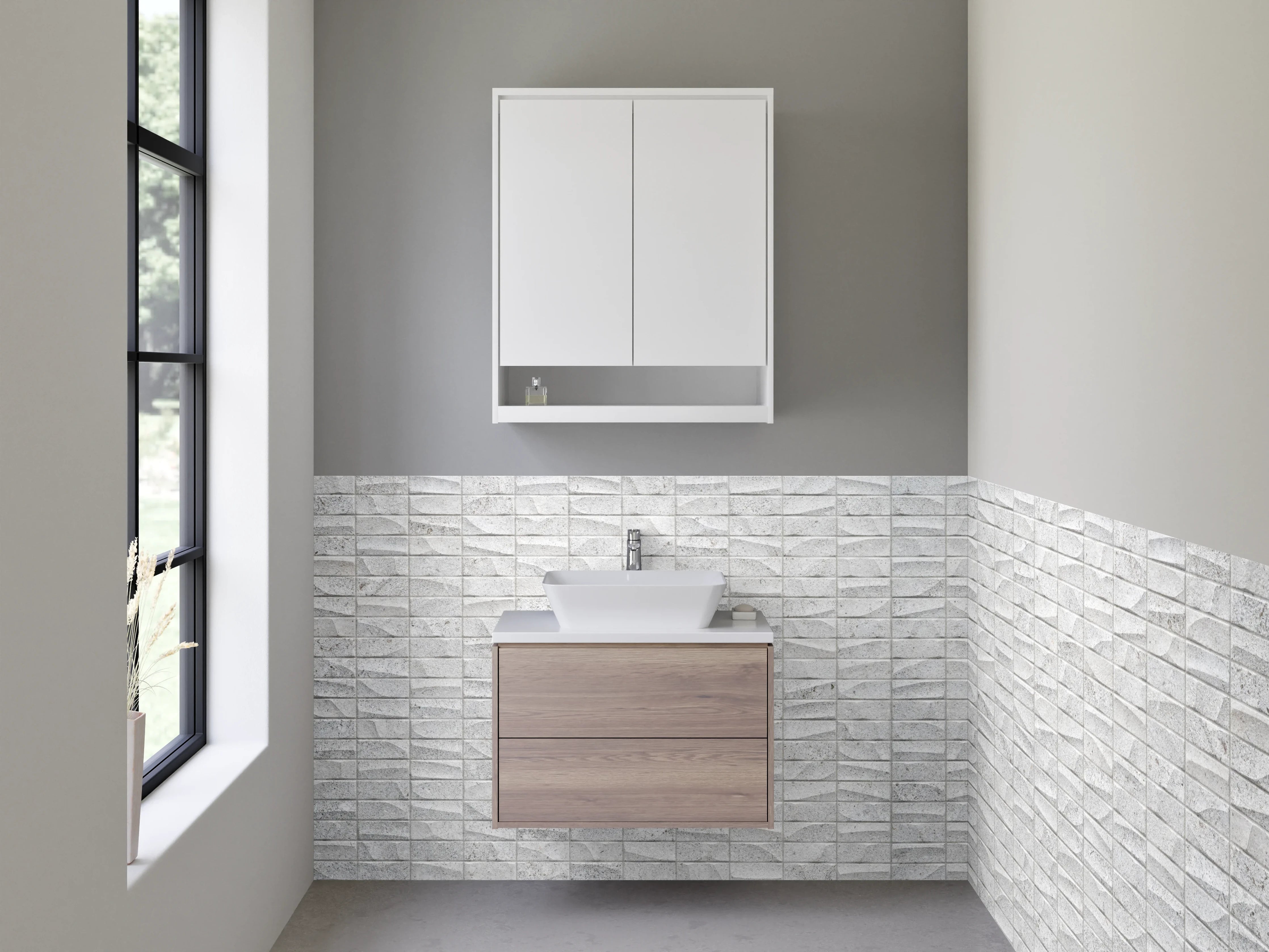Waschbecken-Rückwand - Weiße Mosaikstruktur für moderne Räume
