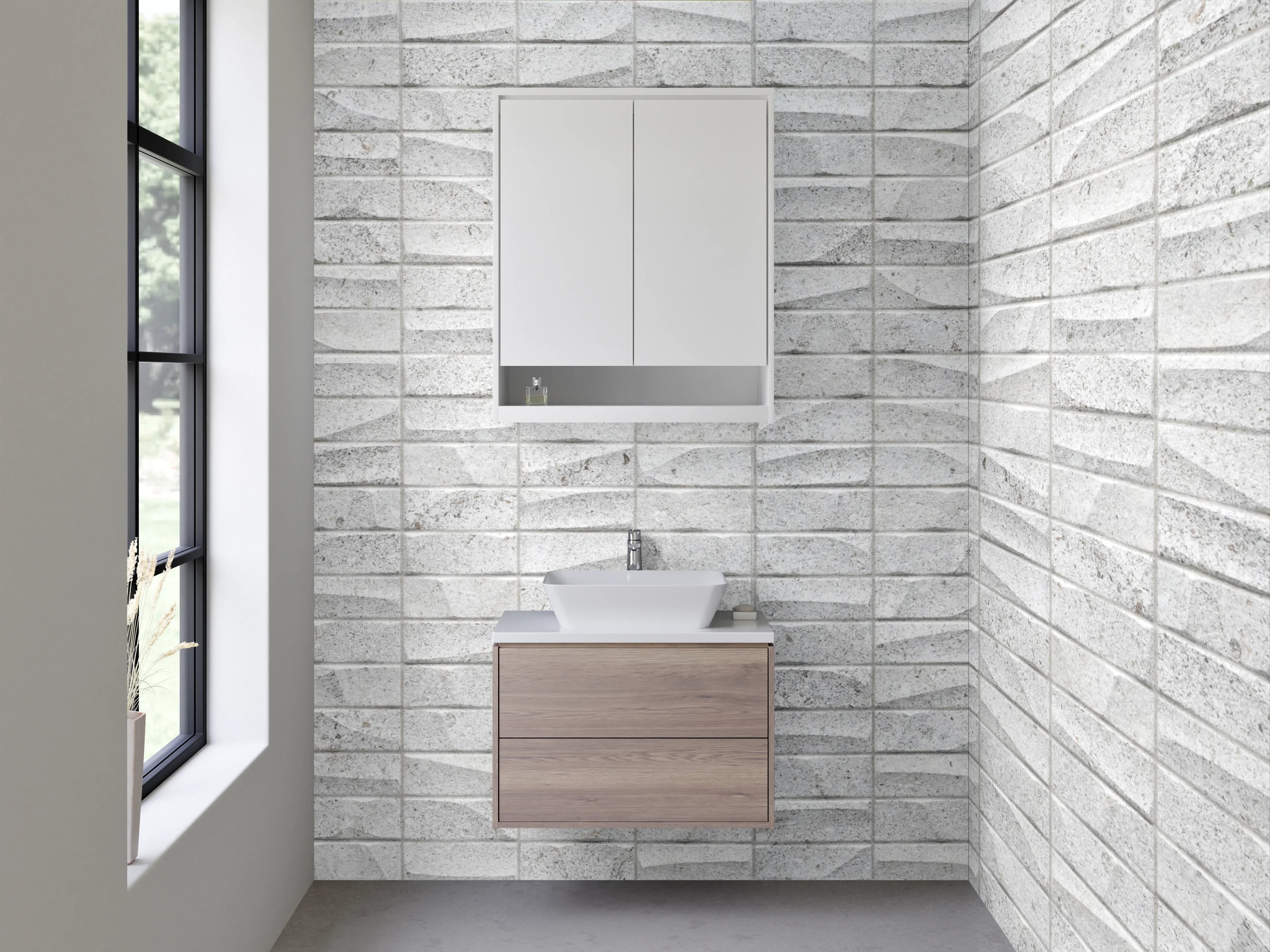 Waschbecken-Rückwand - Weiße Mosaikstruktur für moderne Räume