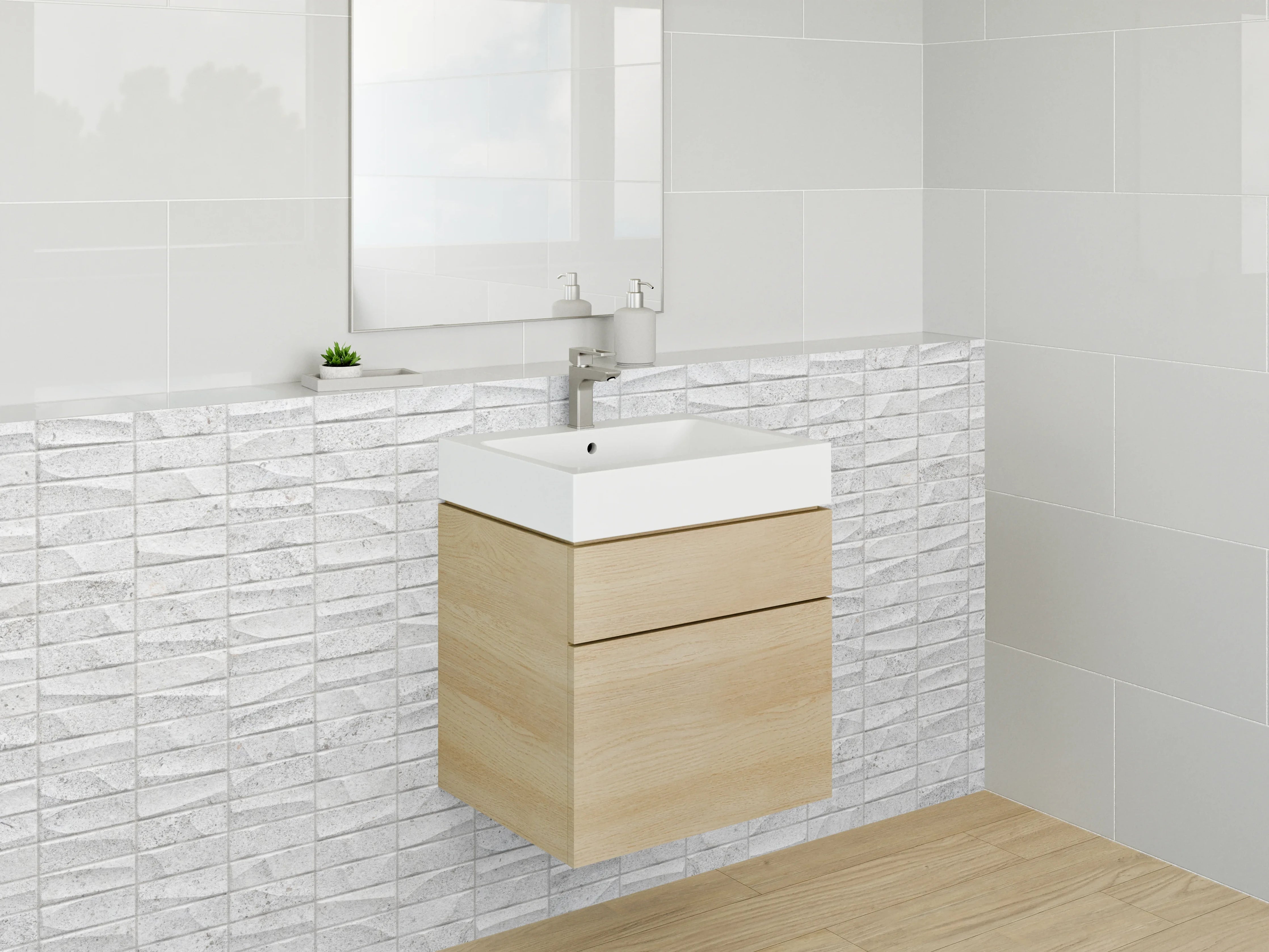 Waschbecken-Rückwand - Weiße Mosaikstruktur für moderne Räume