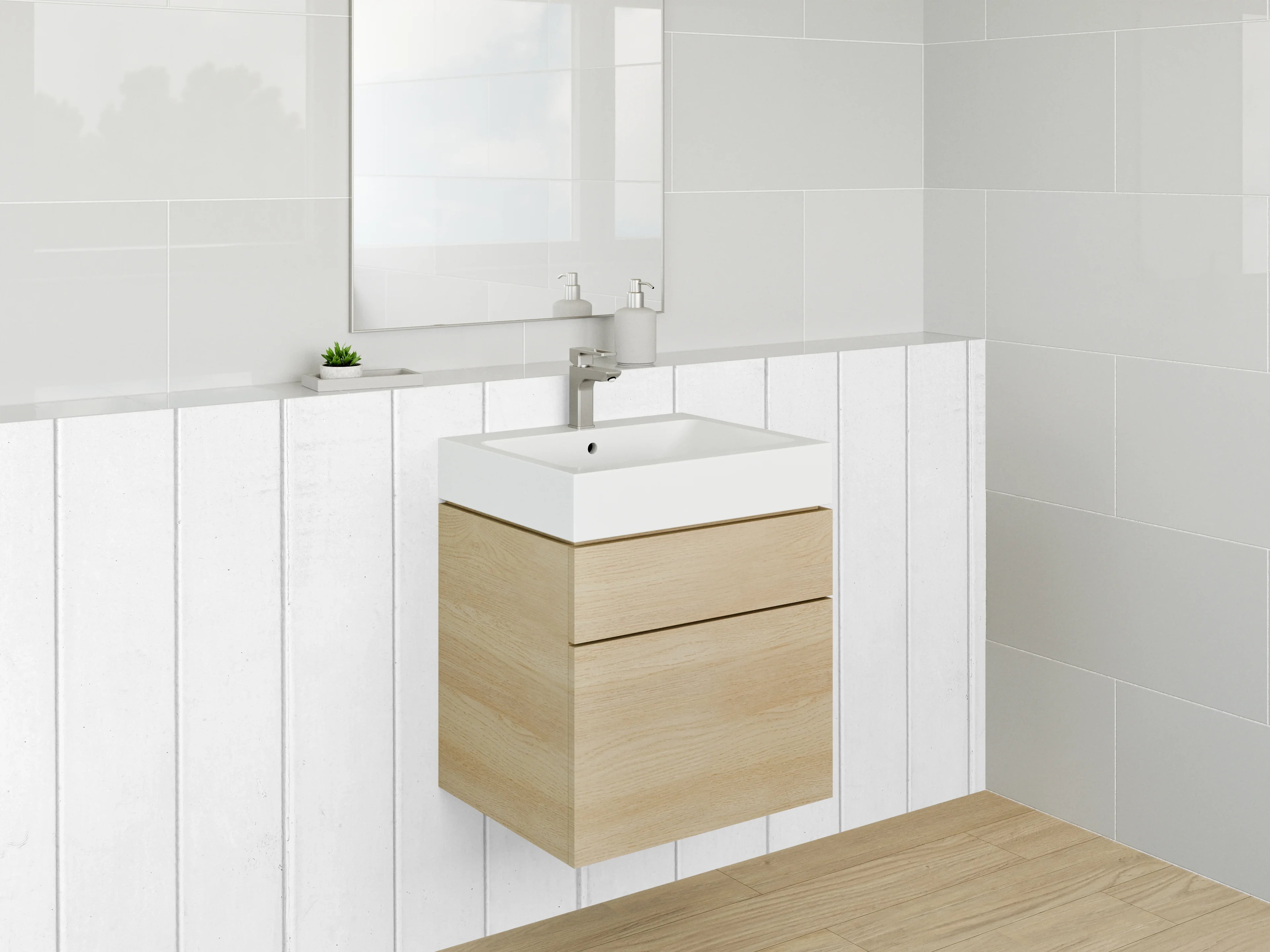 Waschbecken-Rückwand - Weiße Paneel-Optik, klare Linien