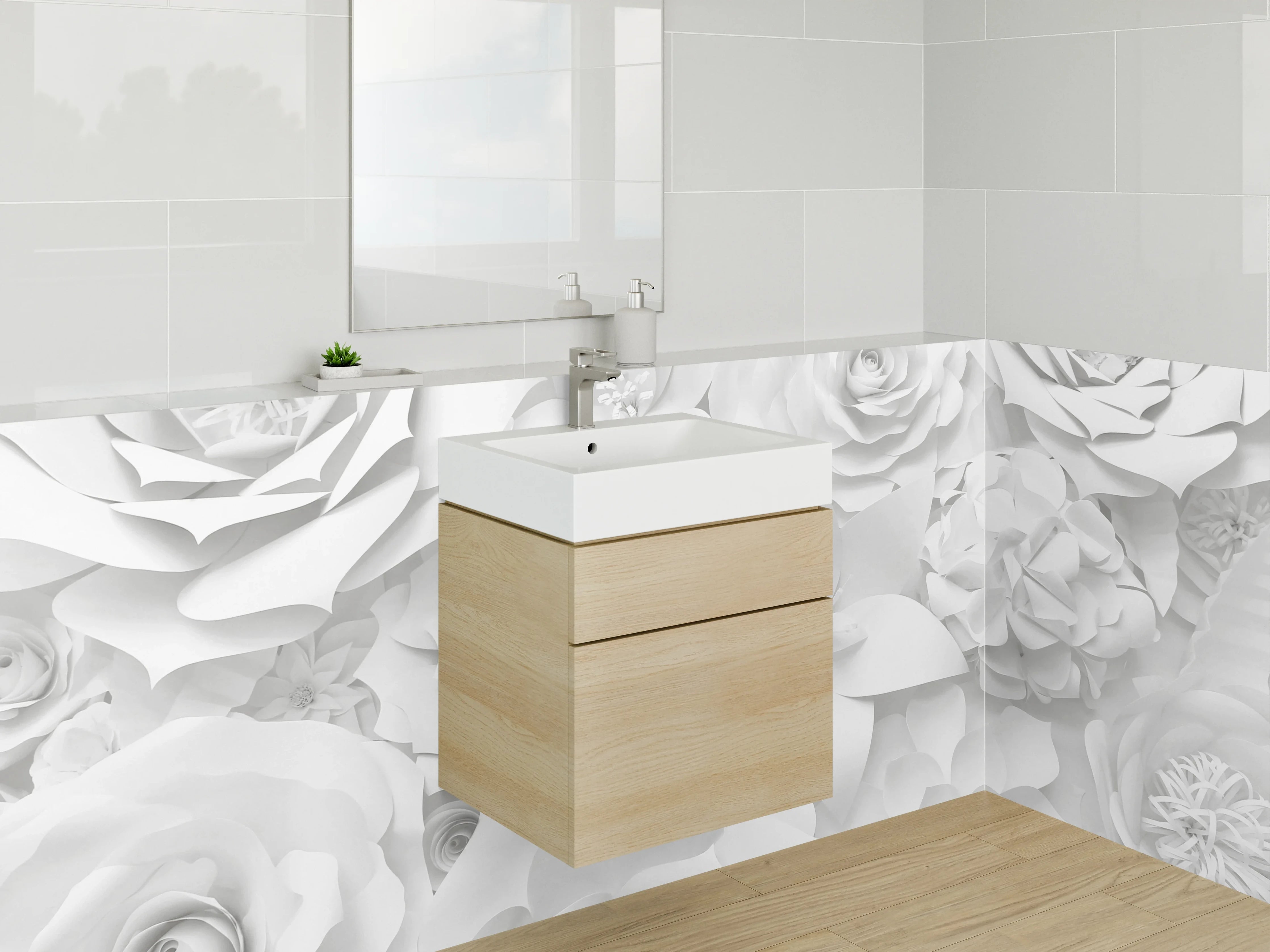 Waschbecken-Rückwand - Weiße Papierblumen 3D-Optik