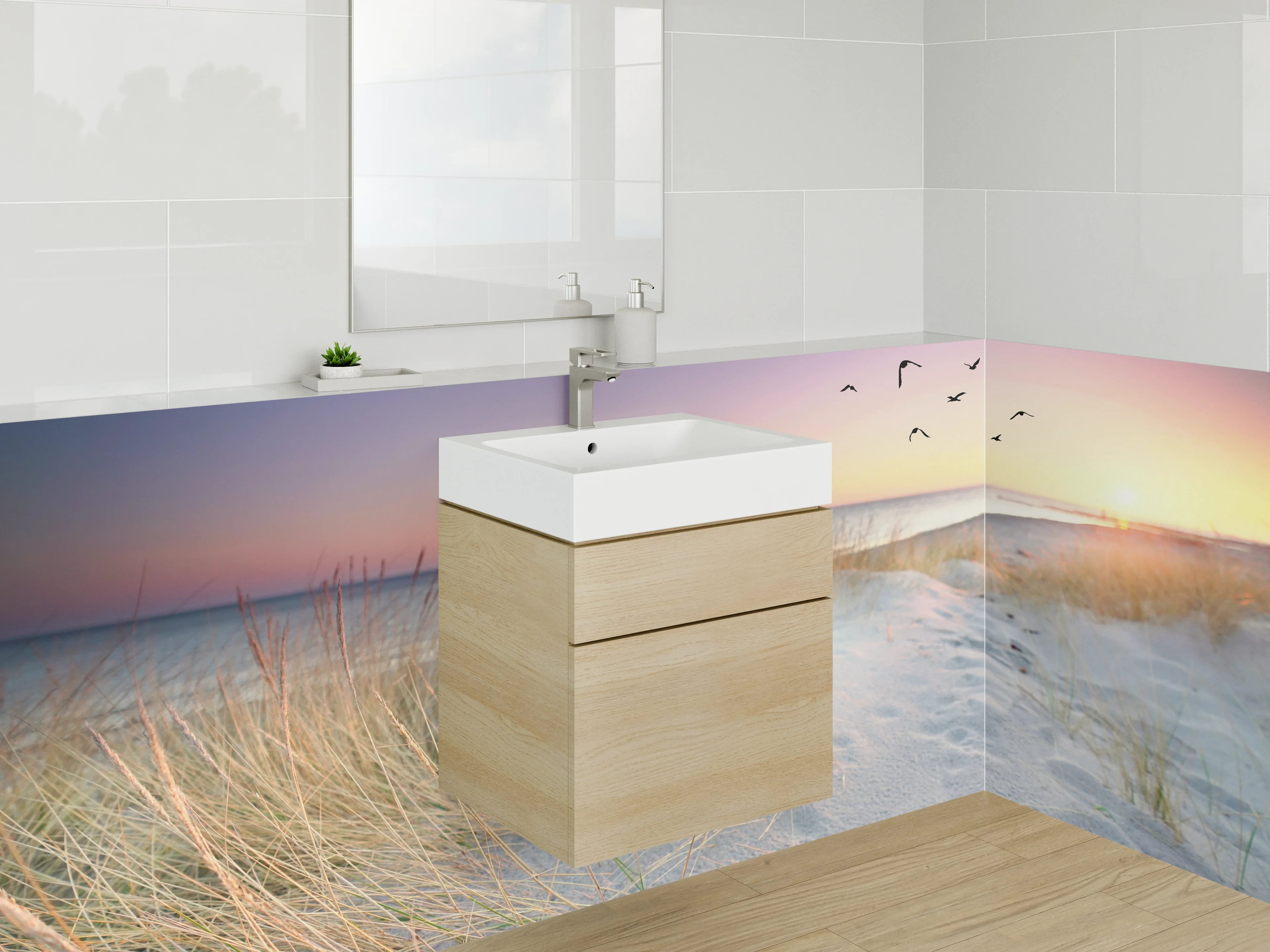 Waschbecken-Rückwand - Weiße Sanddünen bei Sonnenuntergang