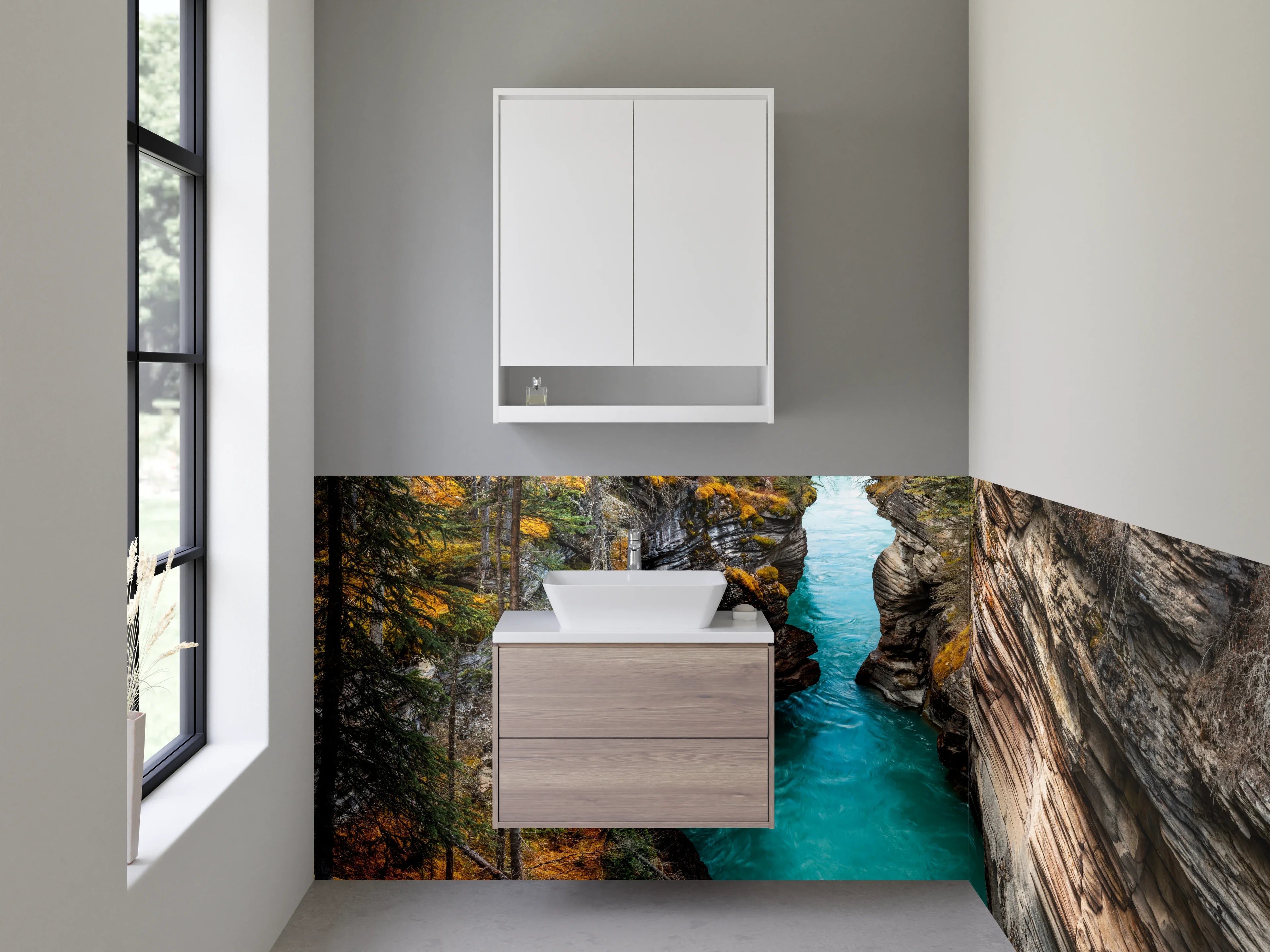 Waschbecken-Rückwand - Weiße Stein-Optik Wandpaneele