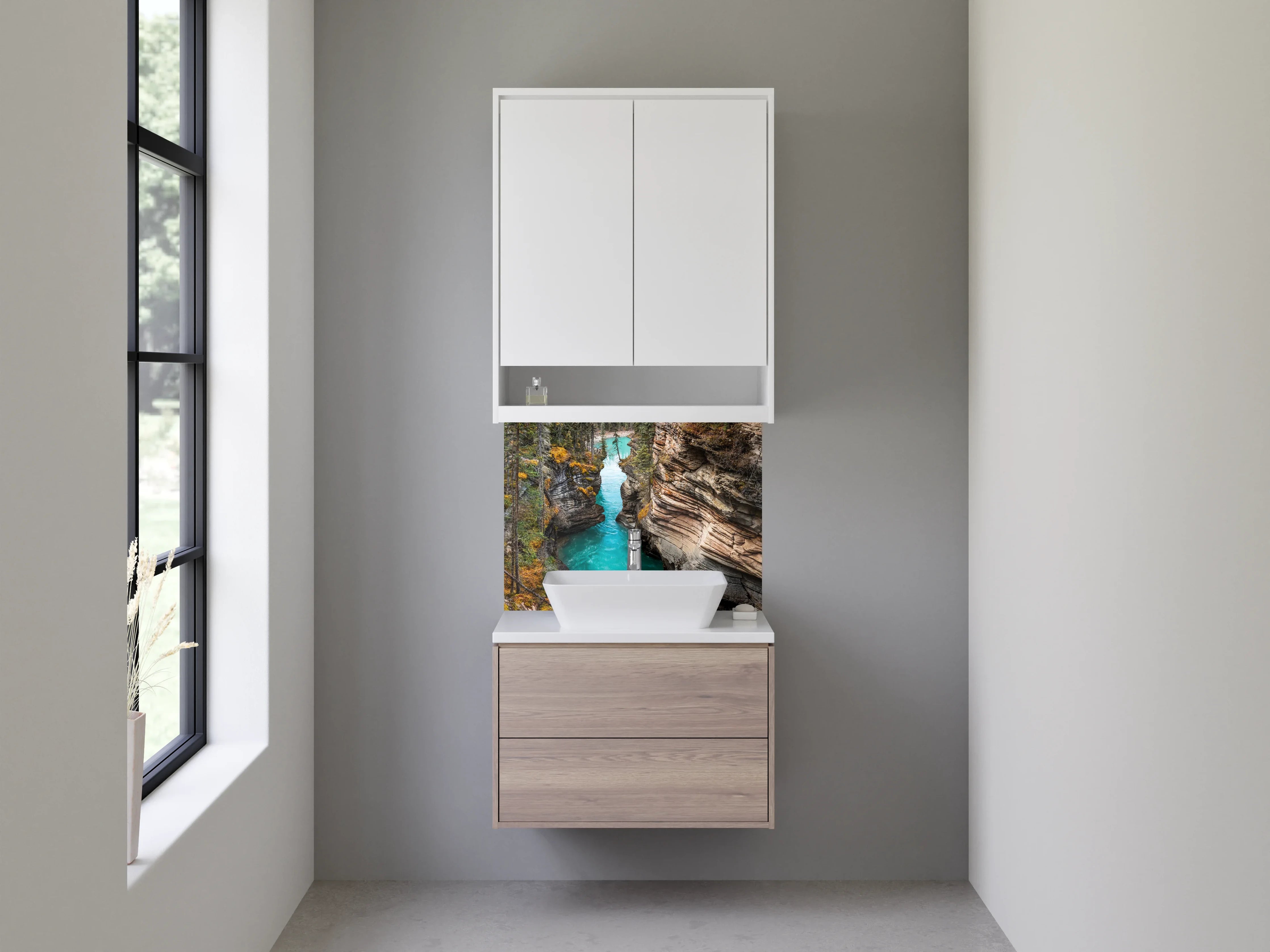 Waschbecken-Rückwand - Weiße Stein-Optik Wandpaneele