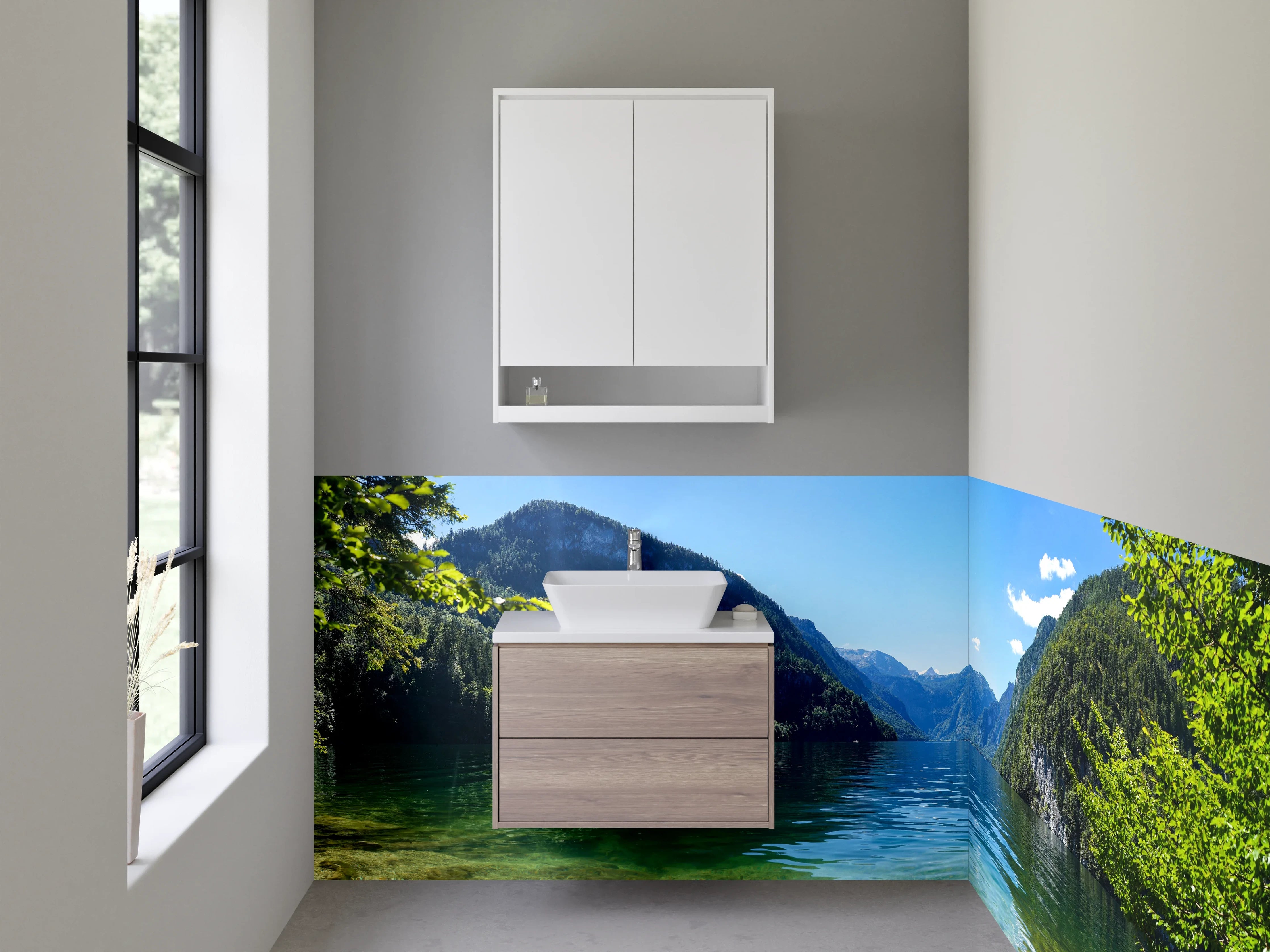 Waschbecken-Rückwand - Weiße Steine in natürlicher Harmonie