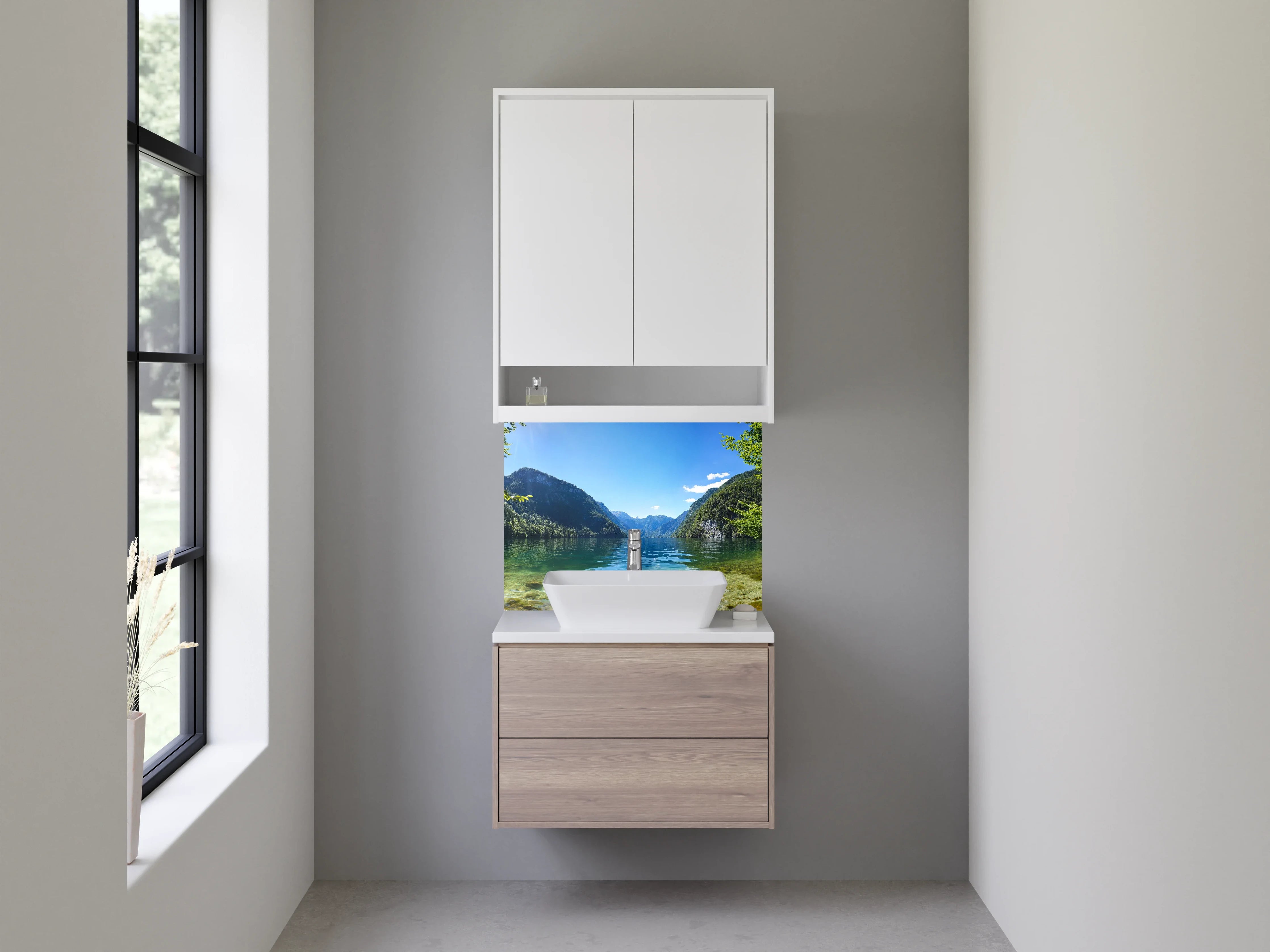 Waschbecken-Rückwand - Weiße Steine in natürlicher Harmonie