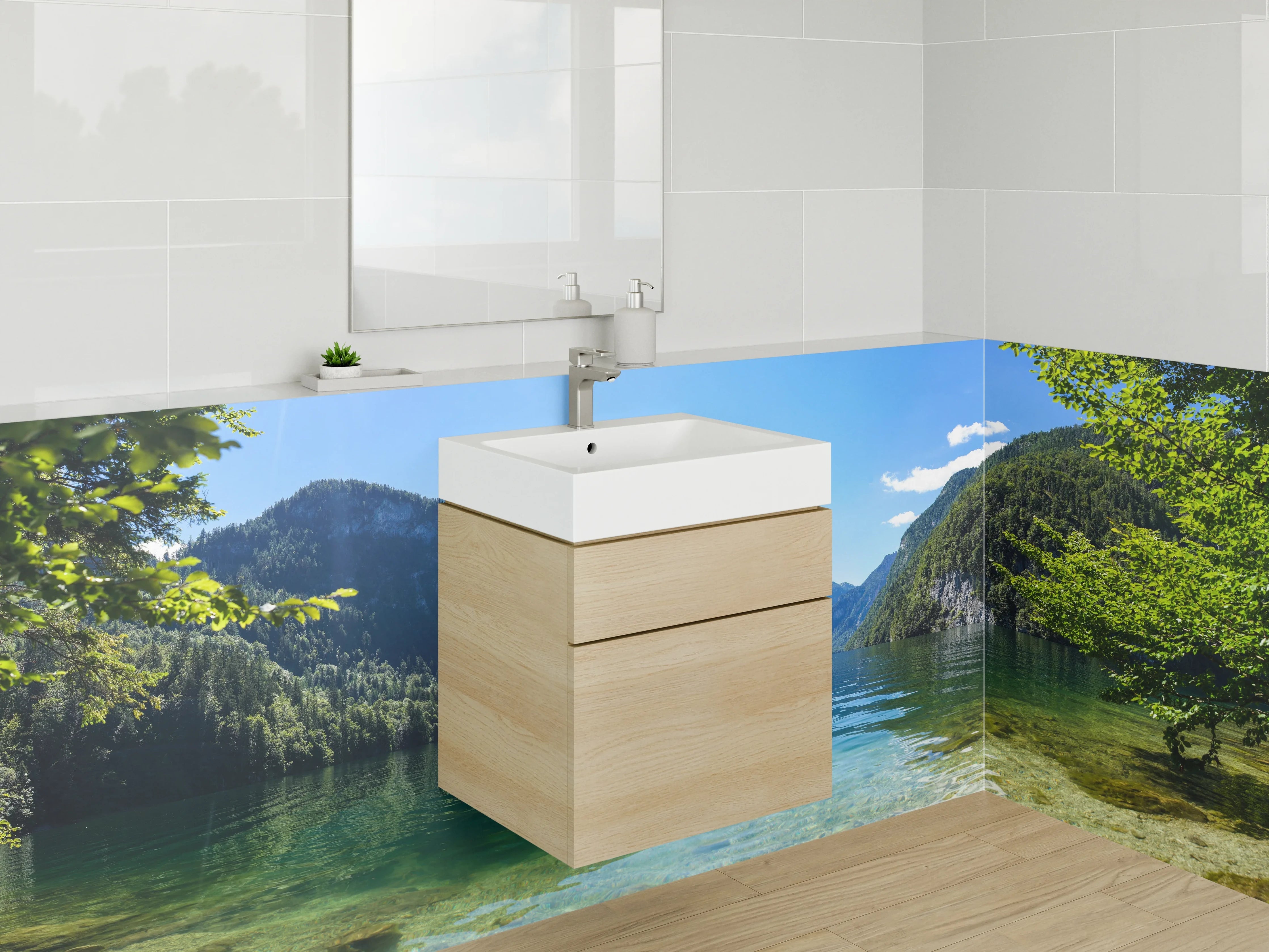 Waschbecken-Rückwand - Weiße Steine in natürlicher Harmonie