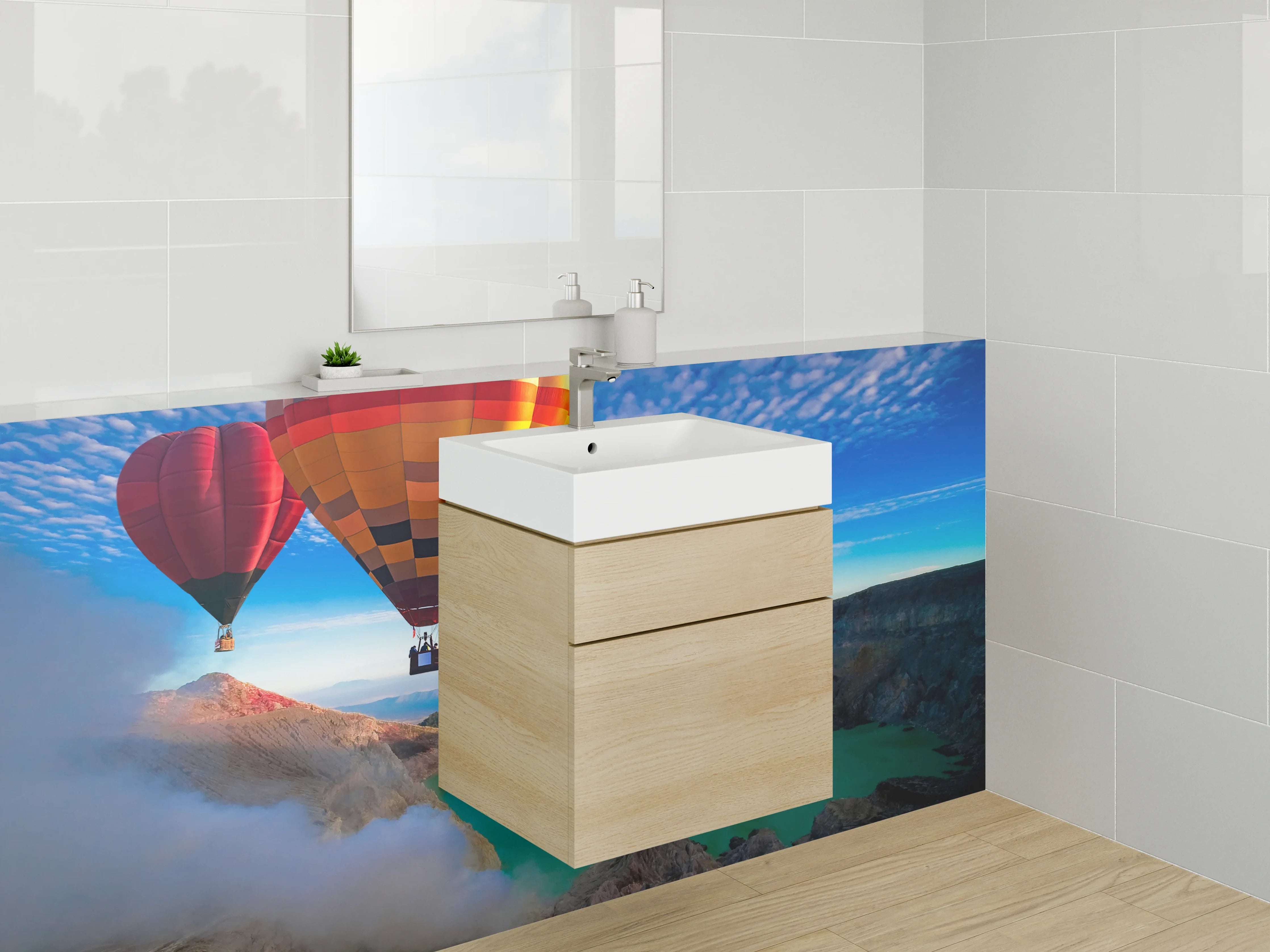 Waschbecken-Rückwand - Weiße Steinoptik für dein Bad