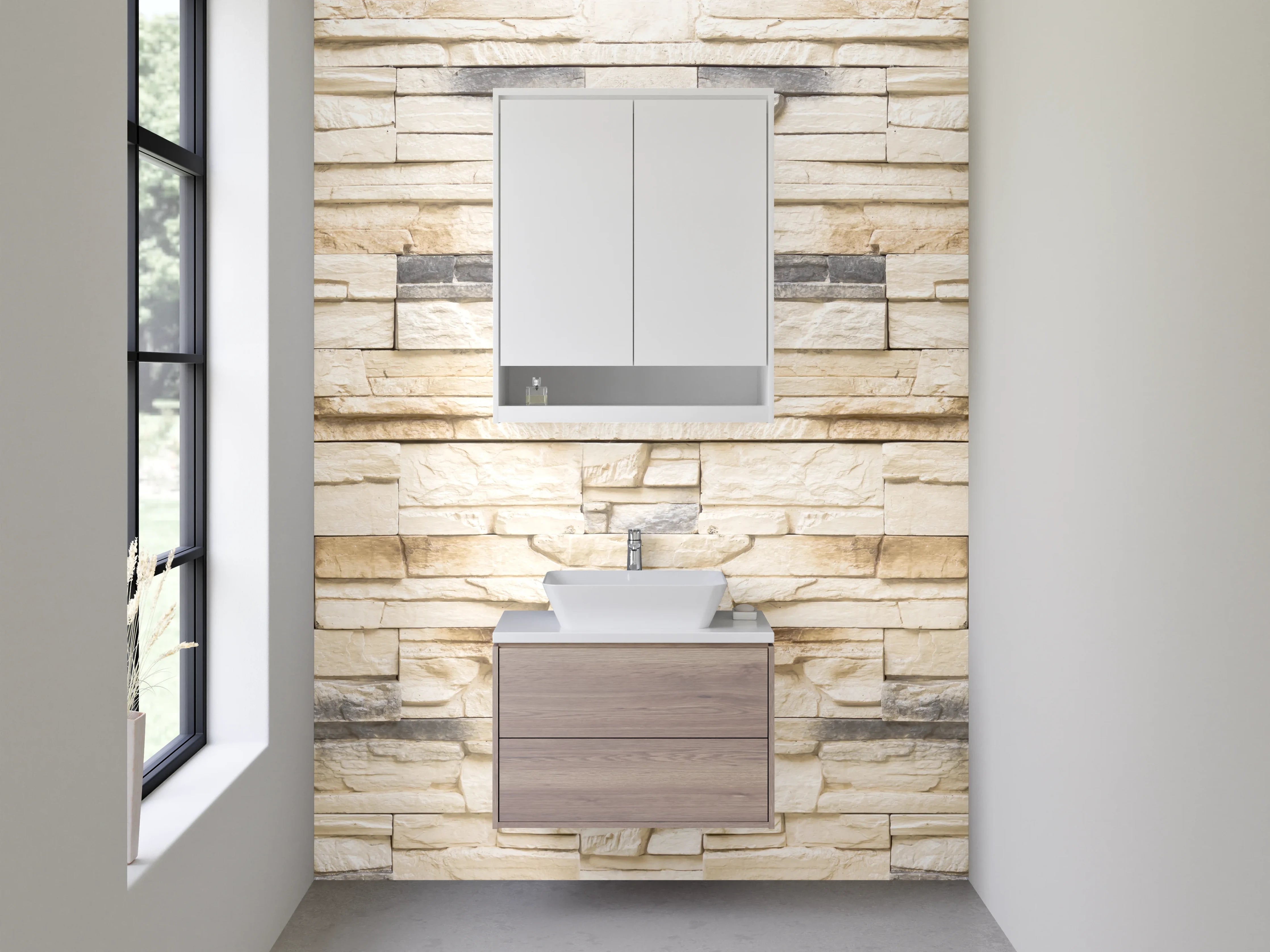 Waschbecken-Rückwand - Weiße Steinwand-Optik für Rückwände