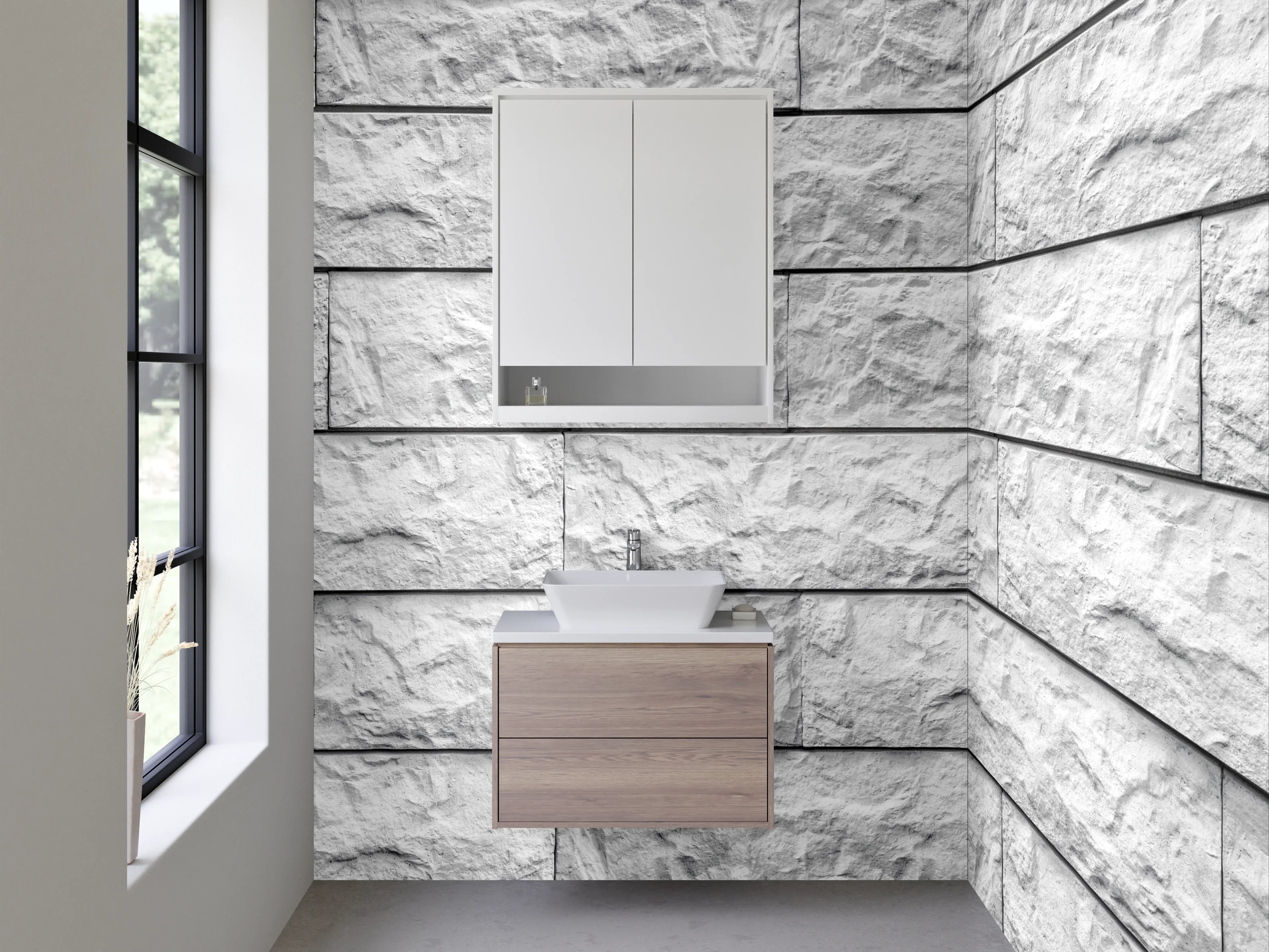 Waschbecken-Rückwand - Weiße Steinwand Struktur für moderne Räume
