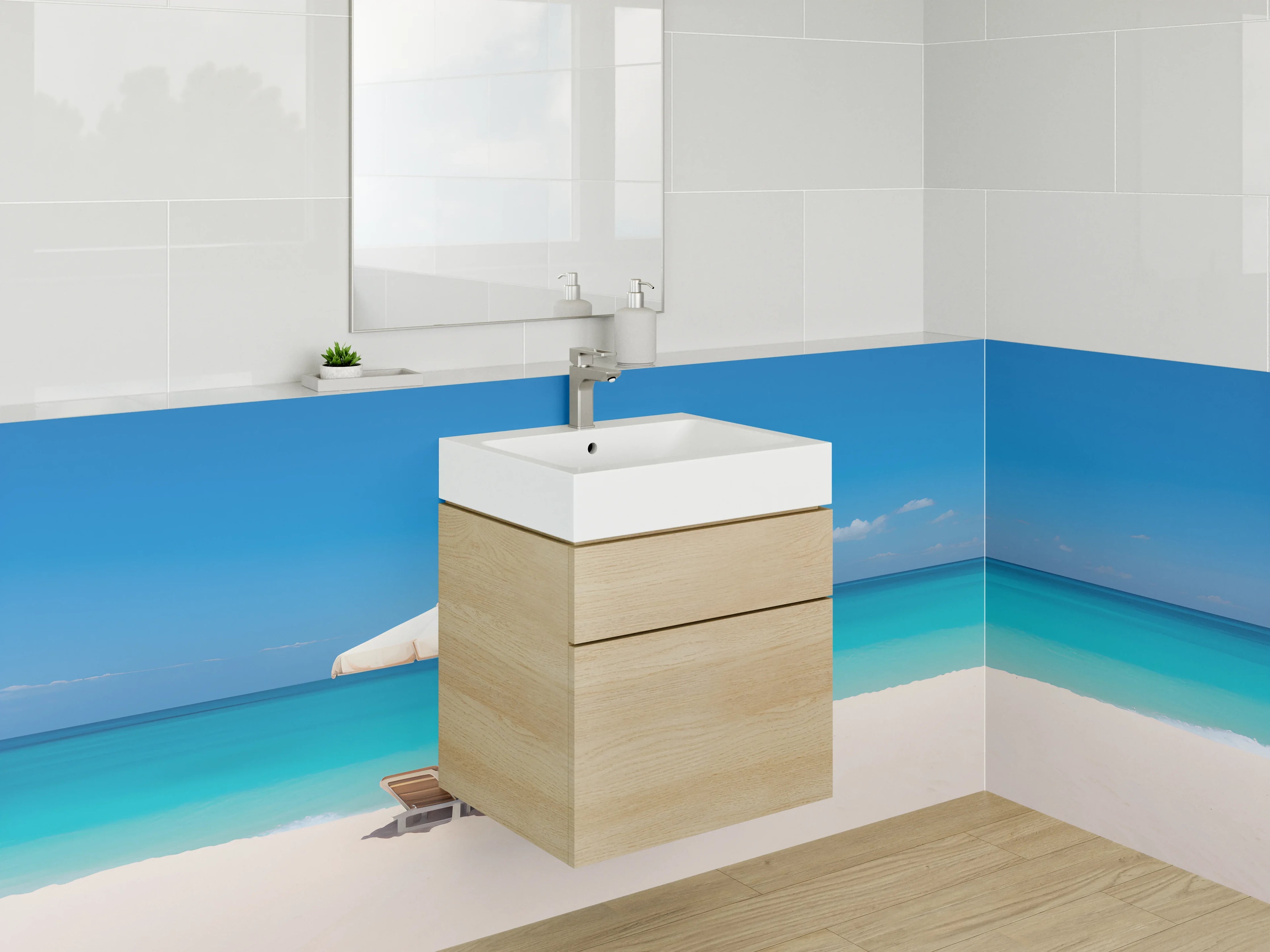 Waschbecken-Rückwand - Weiße Strandliebe