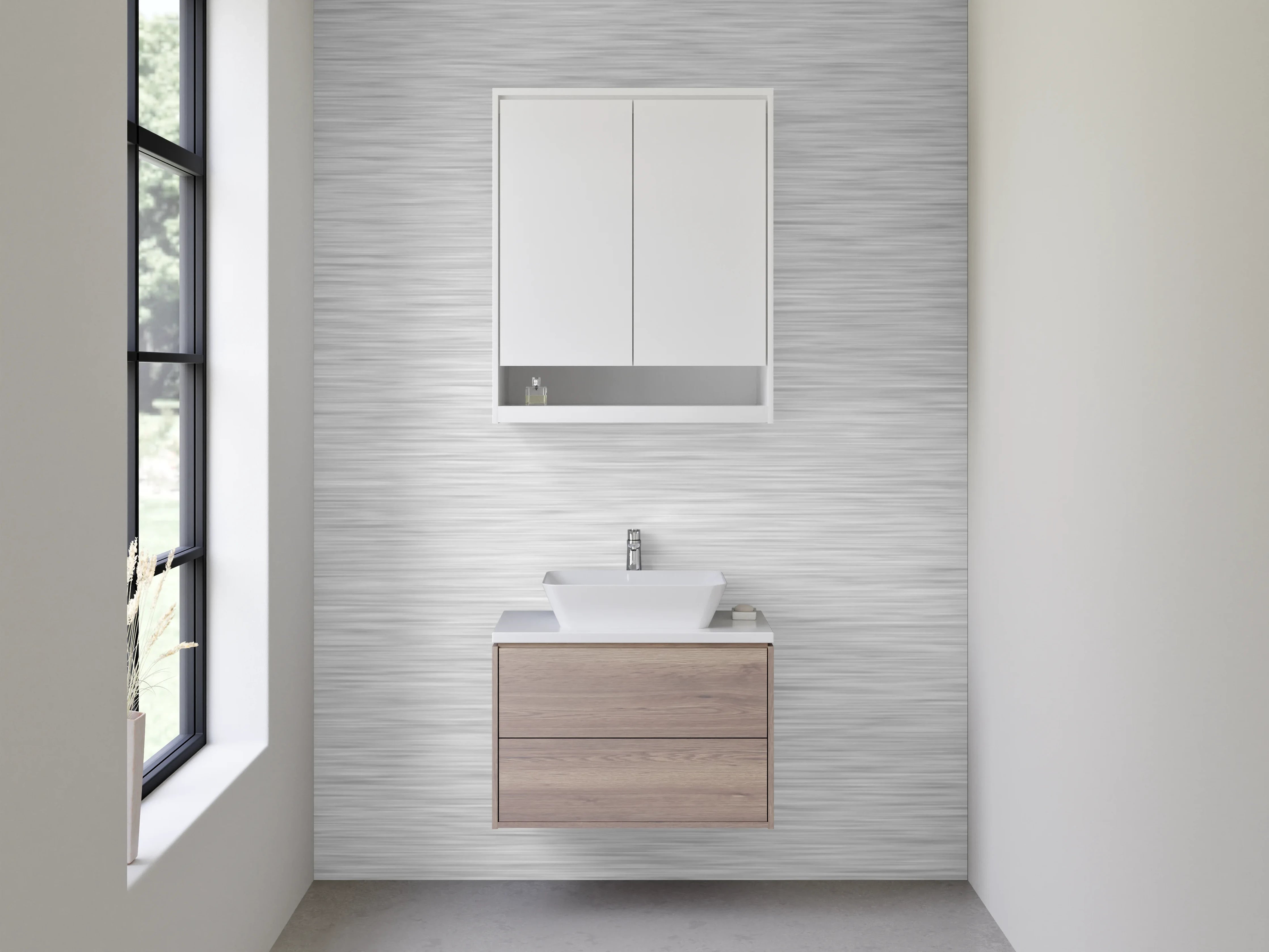 Waschbecken-Rückwand - Weiße Struktur-Optik mit grauen Nuancen