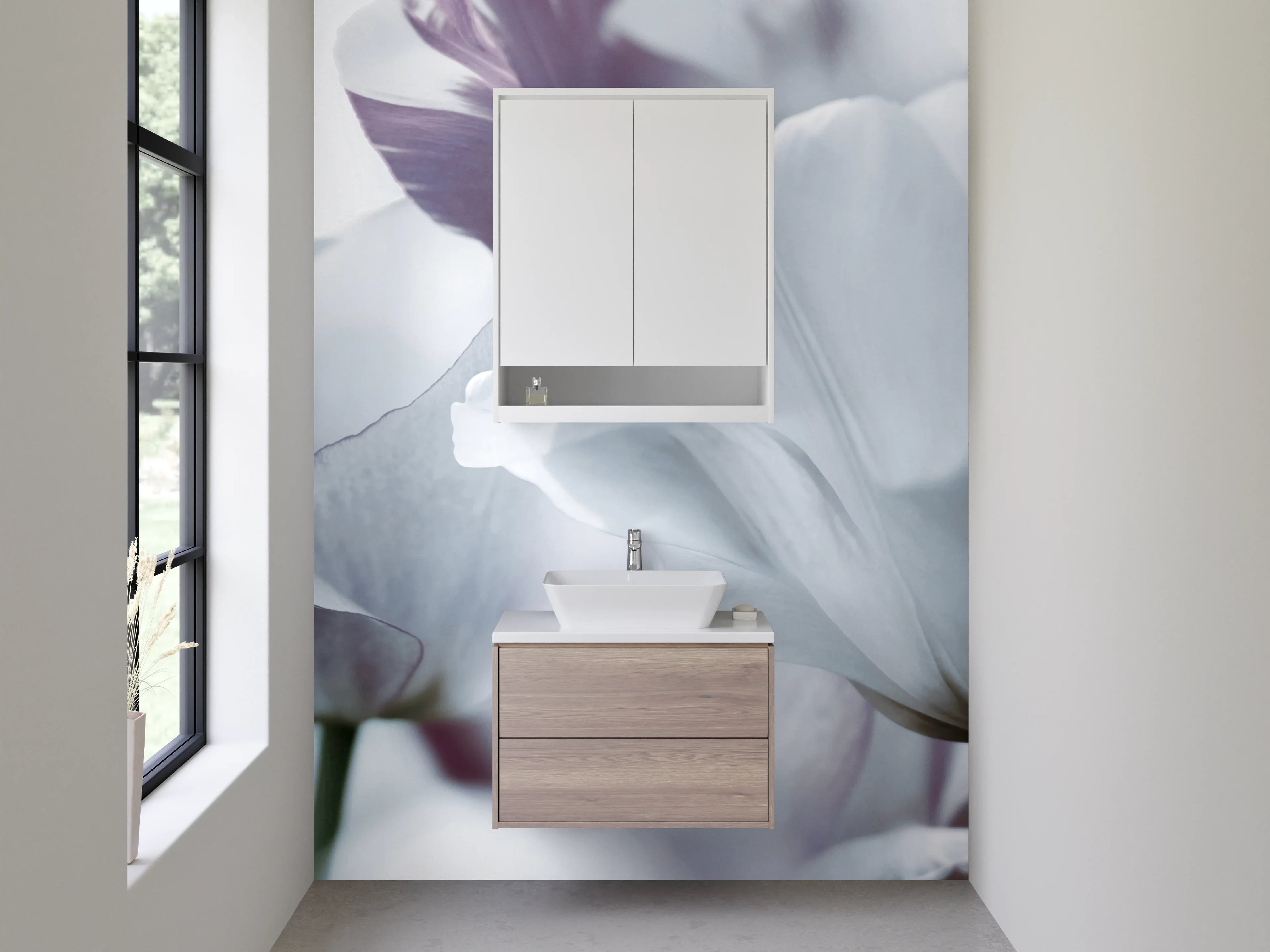 Waschbecken-Rückwand - Weiße Tulpen Blumenmotiv Fotokunst