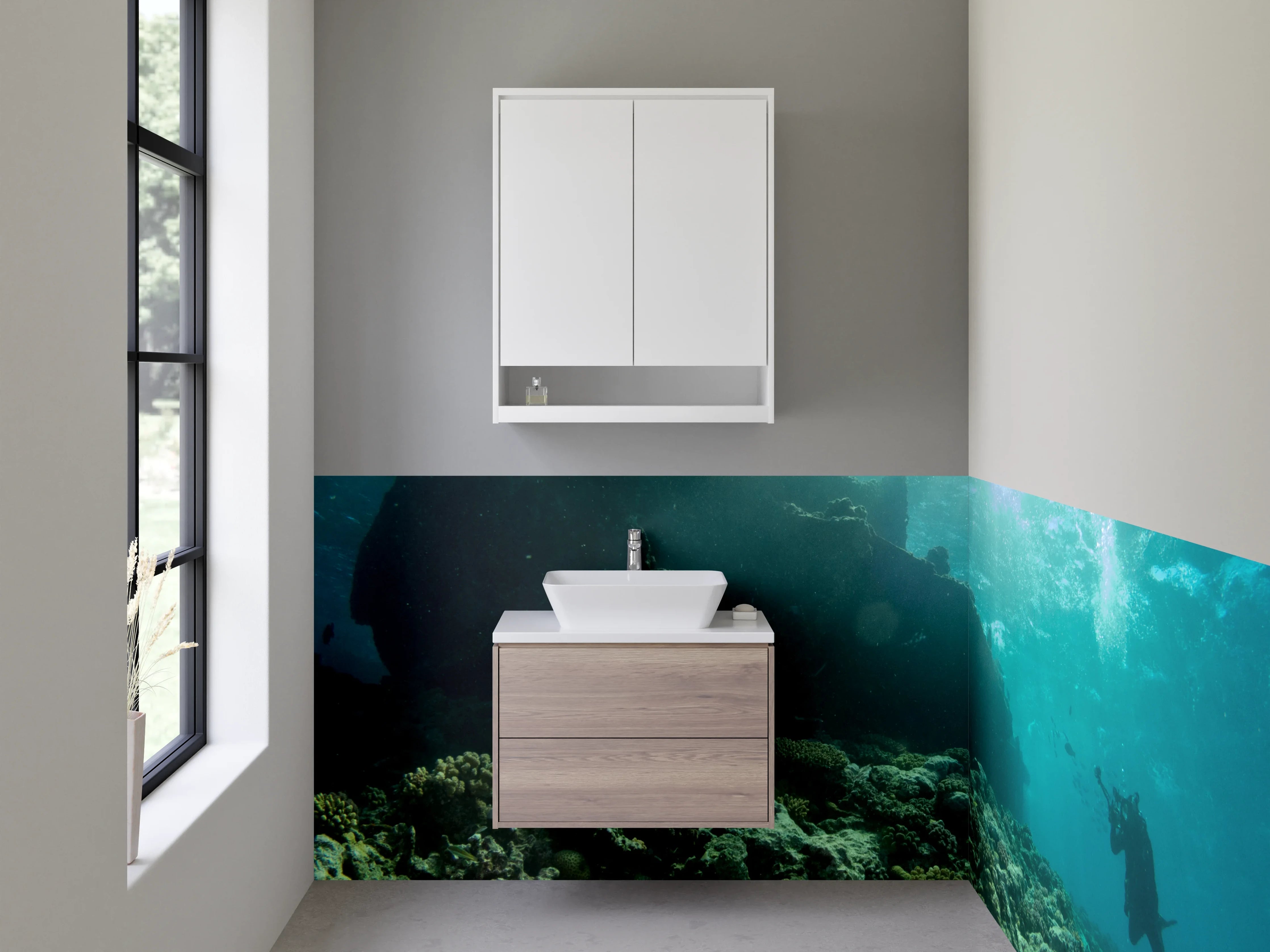 Waschbecken-Rückwand - Weiße Unterwasser-Welt