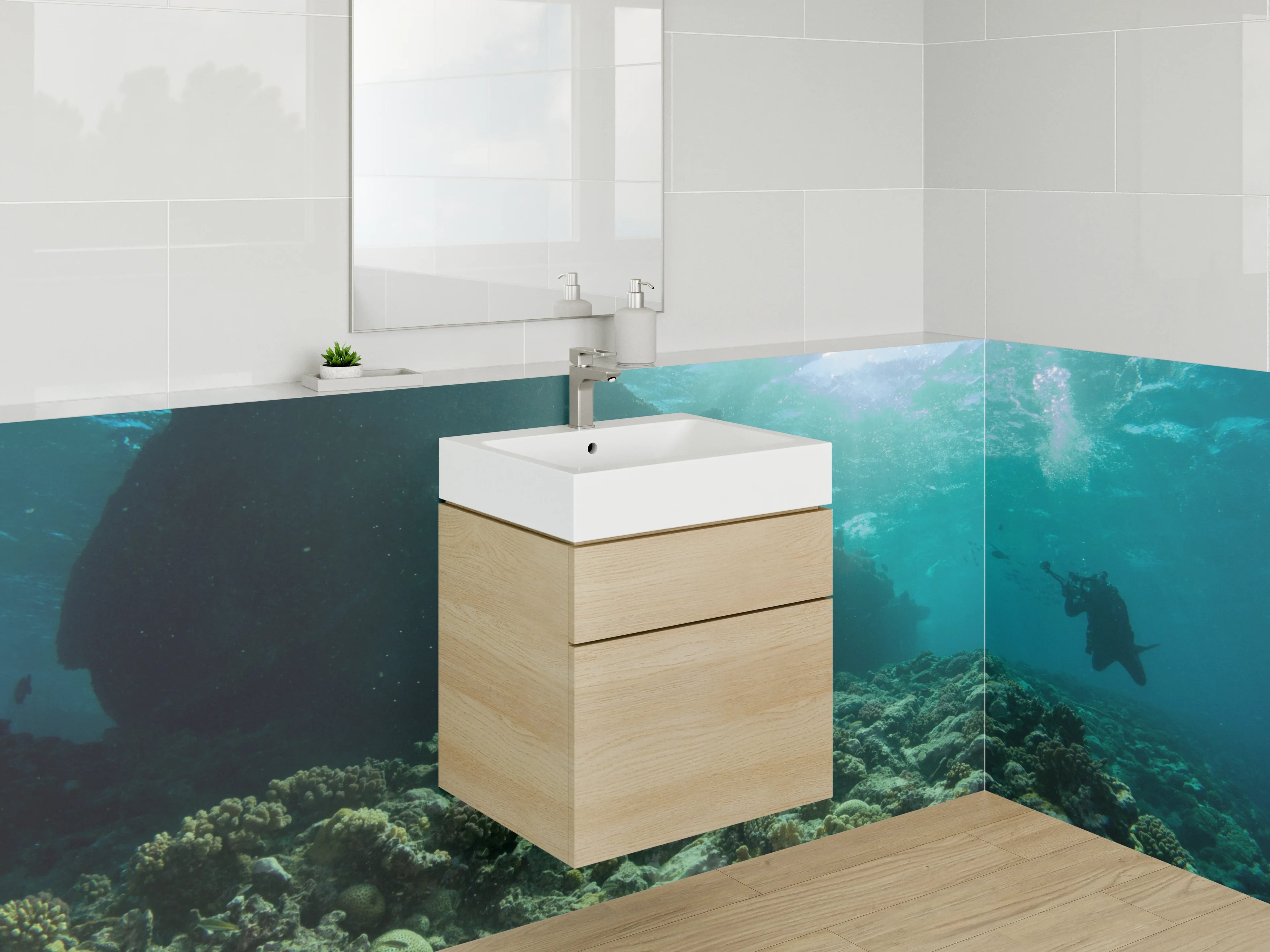 Waschbecken-Rückwand - Weiße Unterwasser-Welt