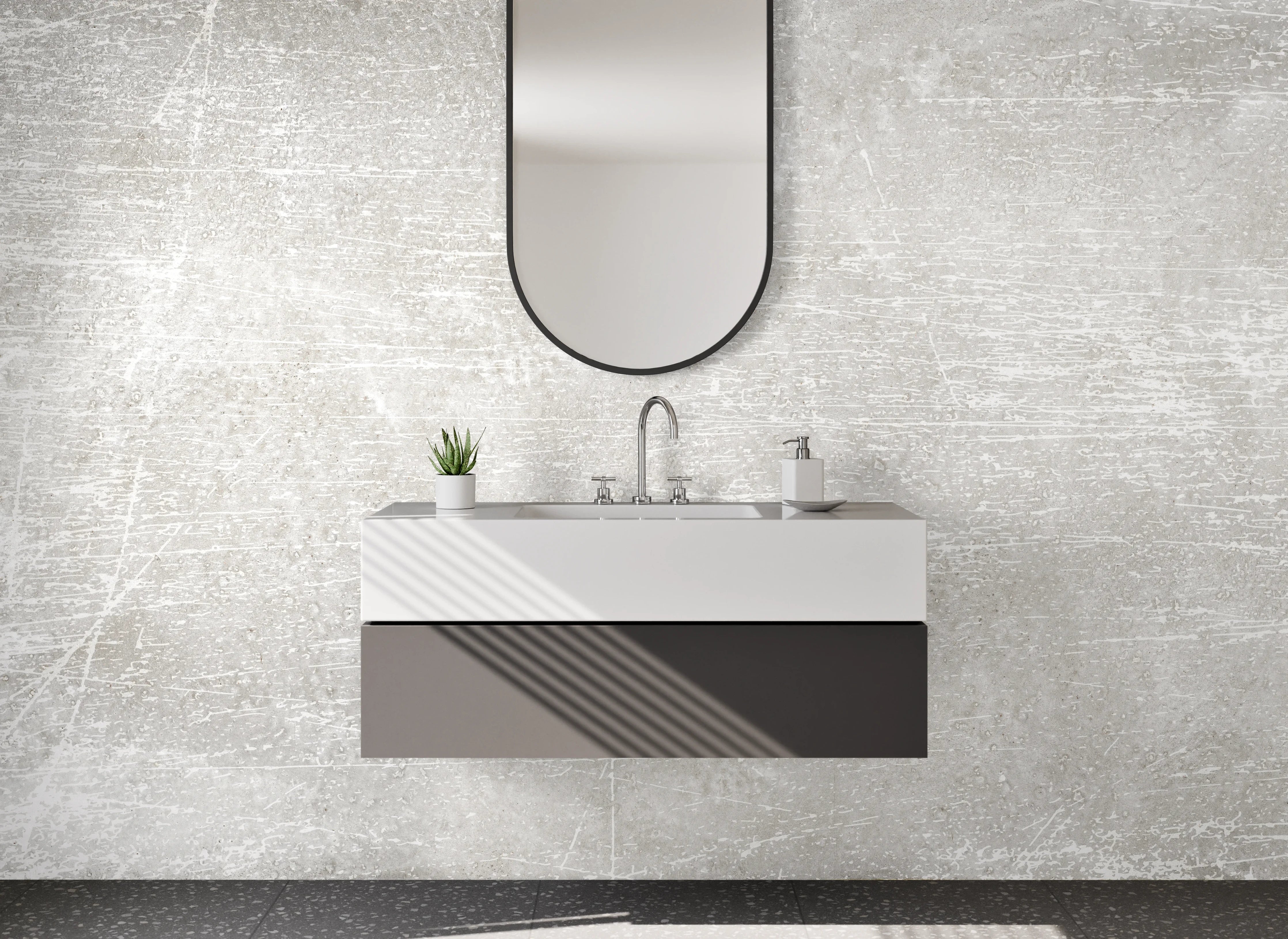 Waschbecken-Rückwand - Weiße Vintage Betonoptik Fliesen-Design