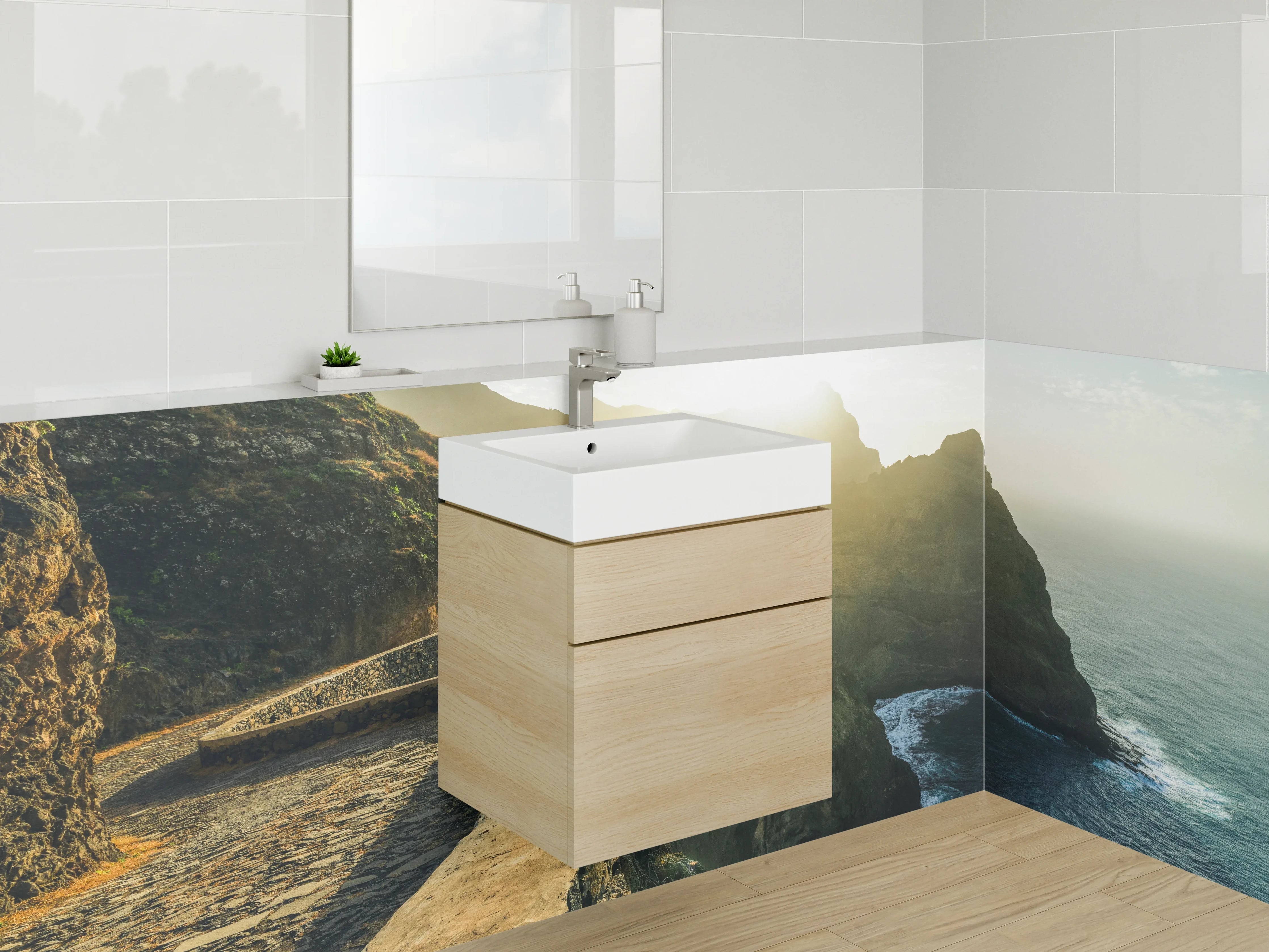 Waschbecken-Rückwand - Weiße Wand im Badezimmer