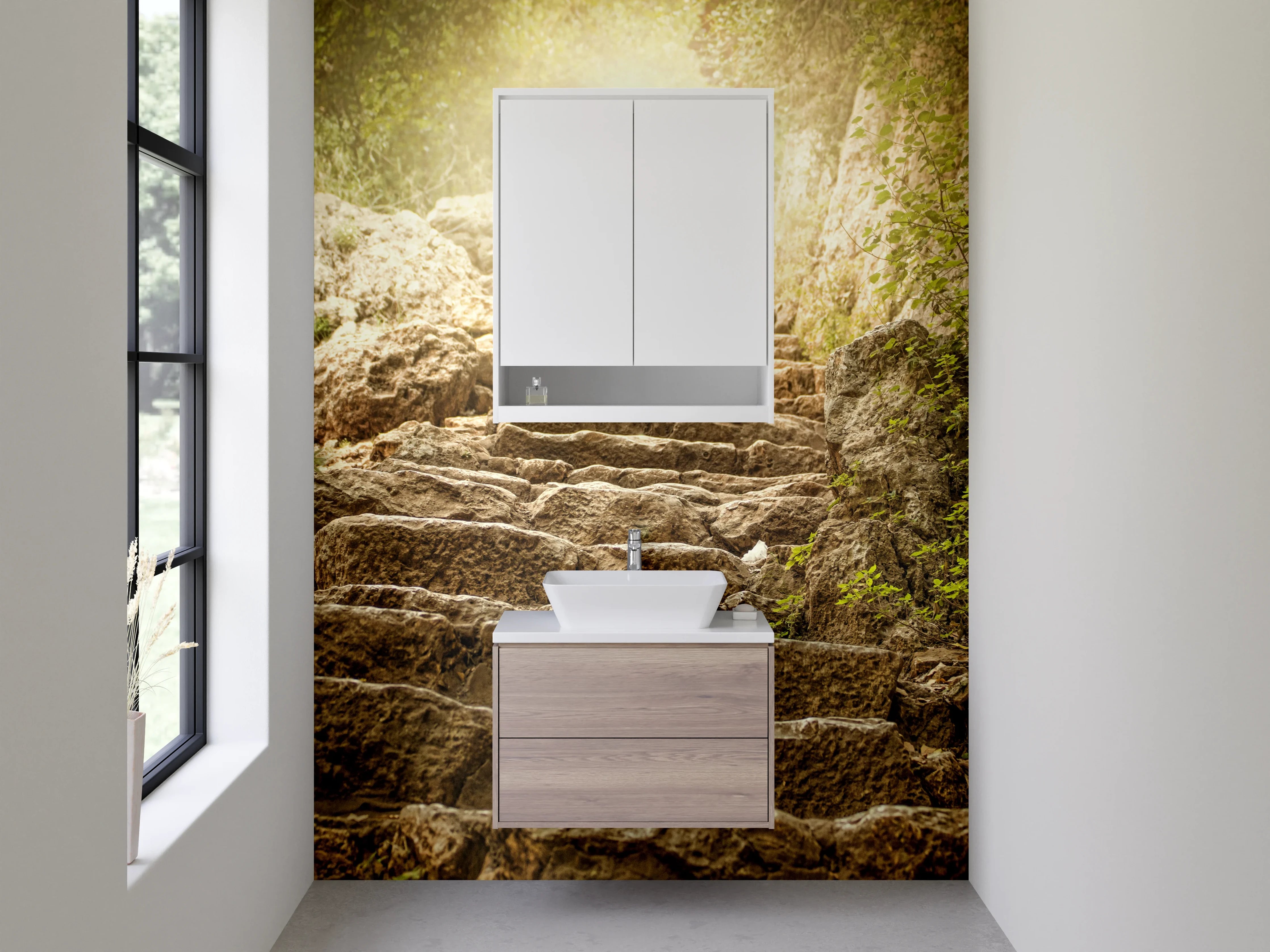 Waschbecken-Rückwand - Weiße Wand mit Betonoptik