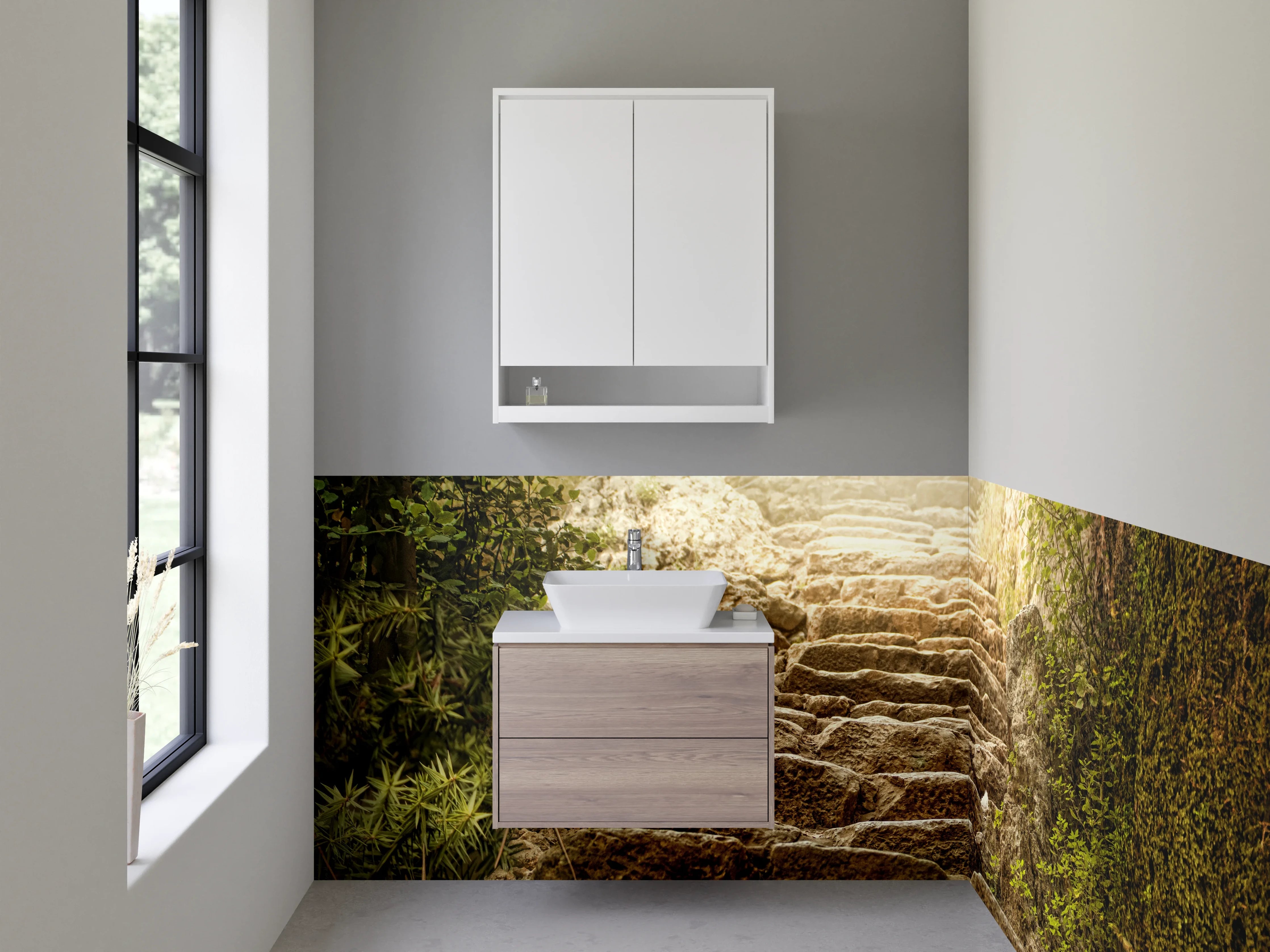 Waschbecken-Rückwand - Weiße Wand mit Betonoptik