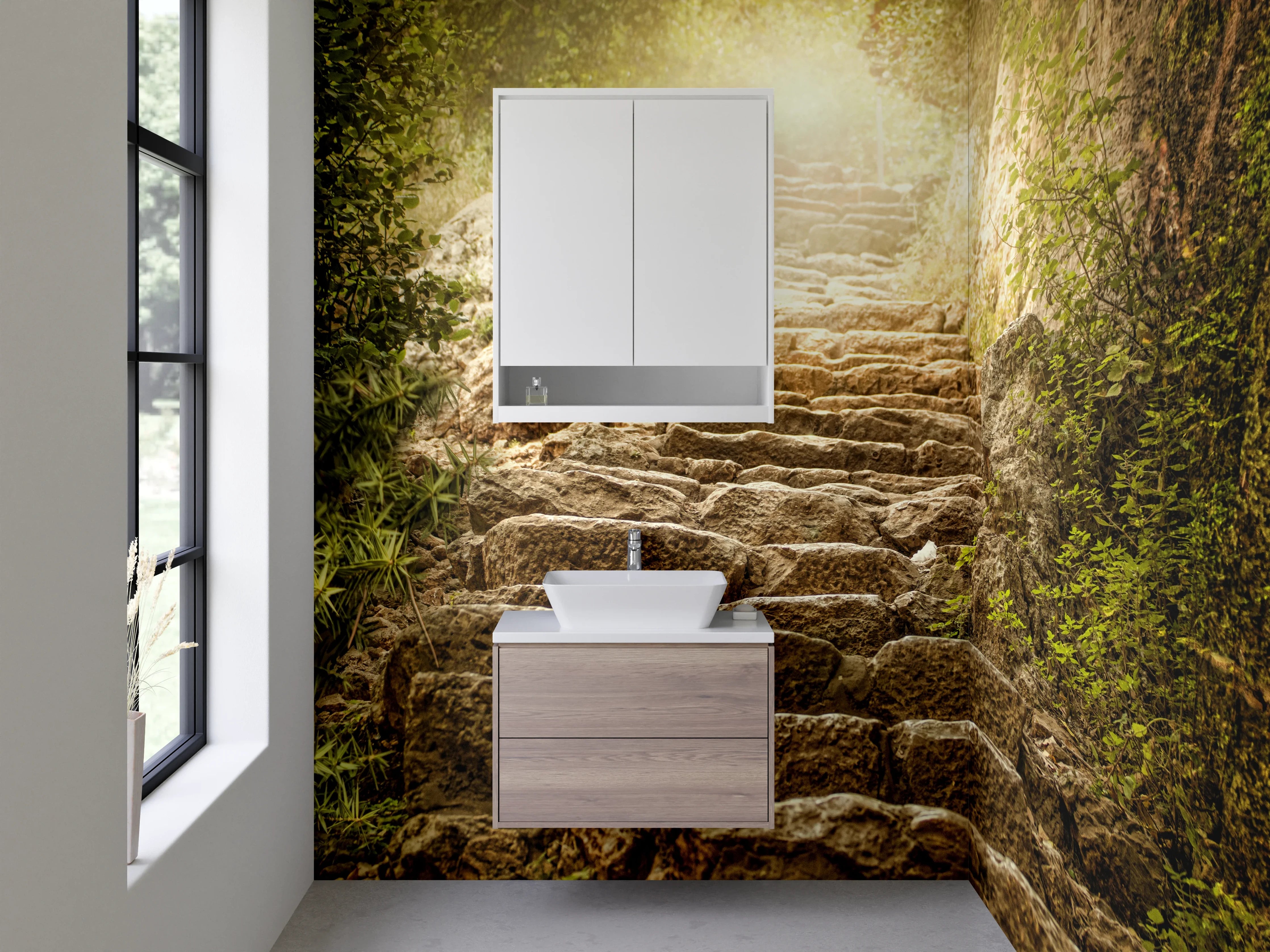 Waschbecken-Rückwand - Weiße Wand mit Betonoptik