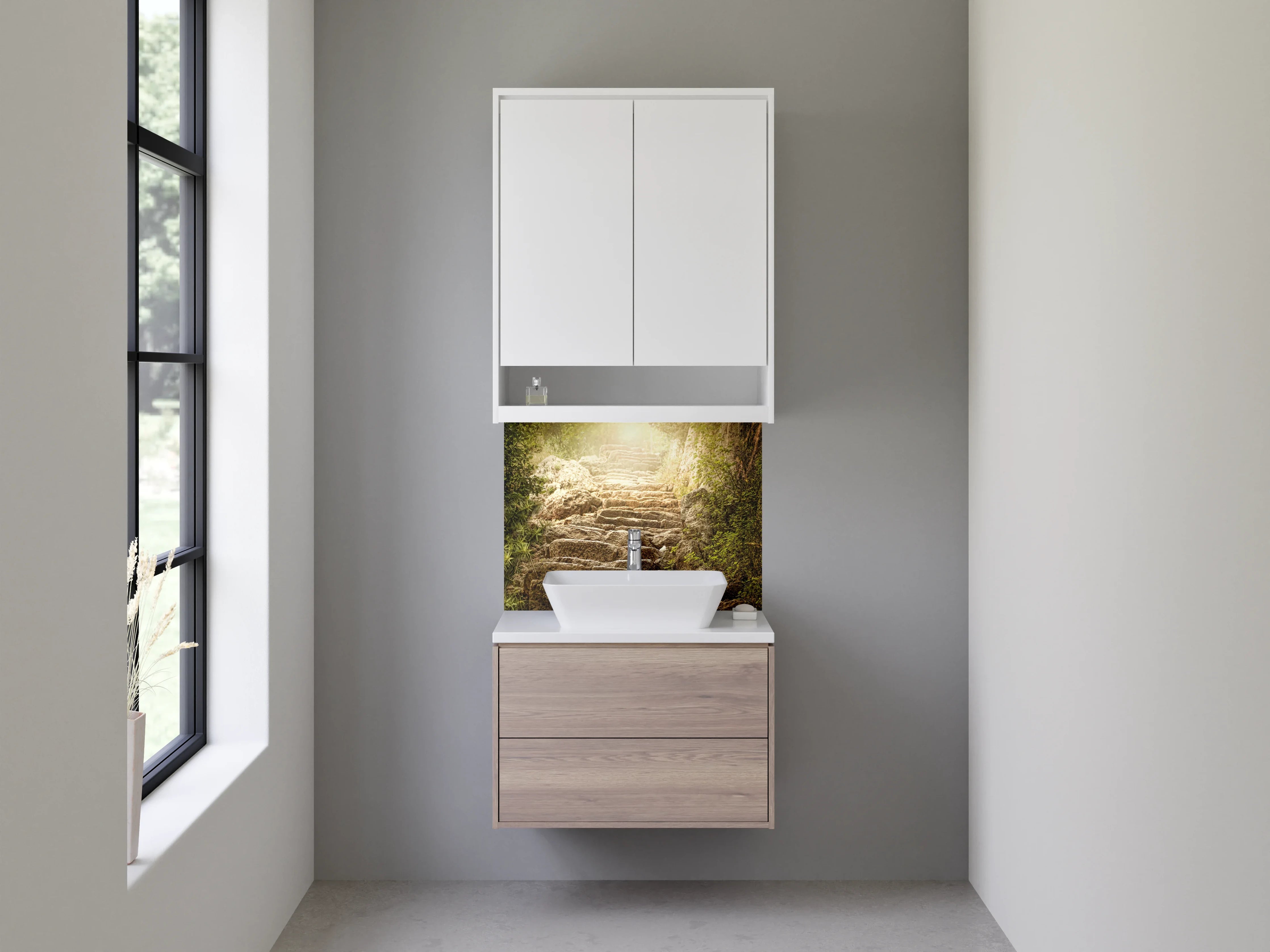 Waschbecken-Rückwand - Weiße Wand mit Betonoptik