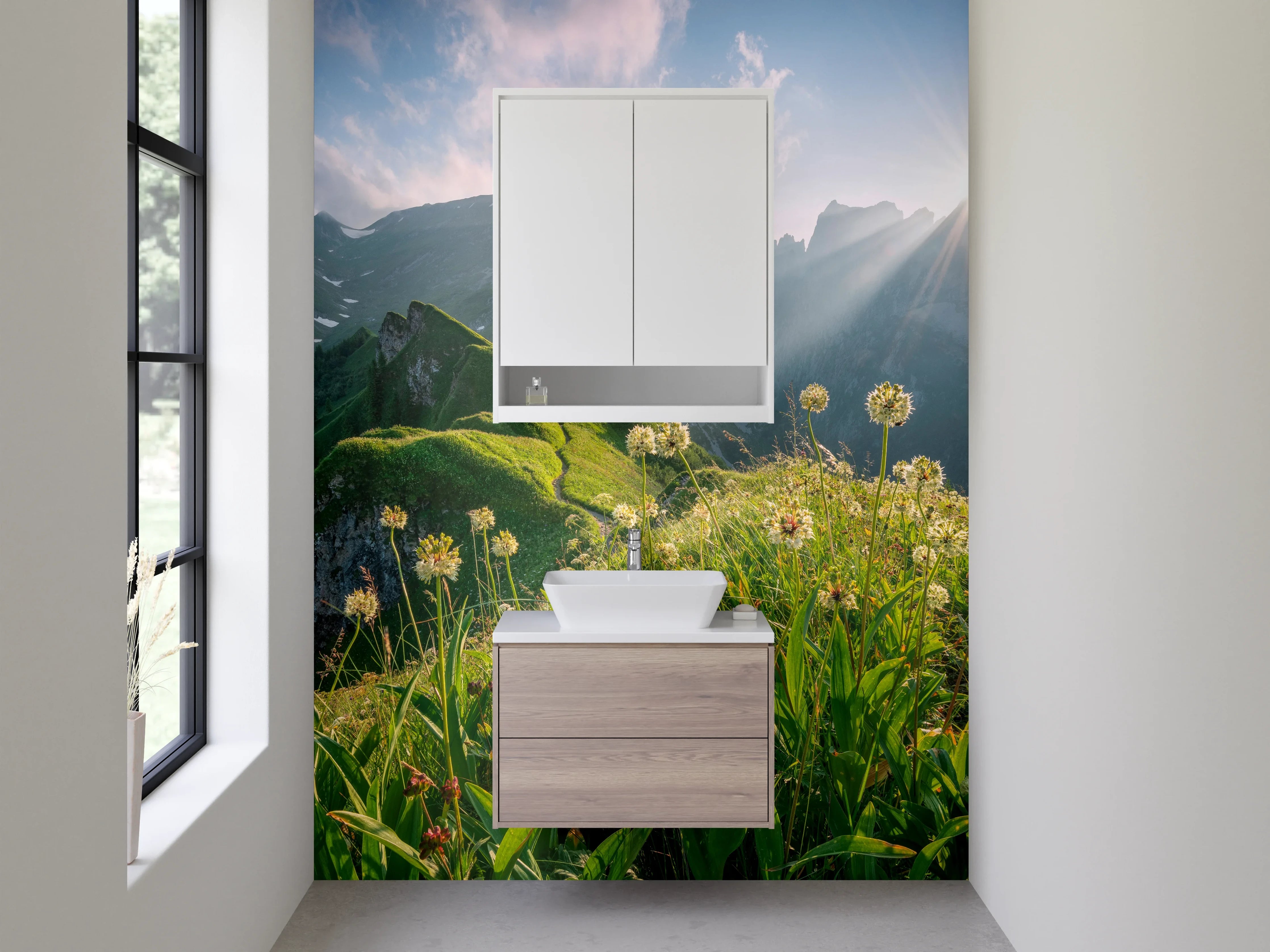 Waschbecken-Rückwand - Weiße Wand mit Grautönen