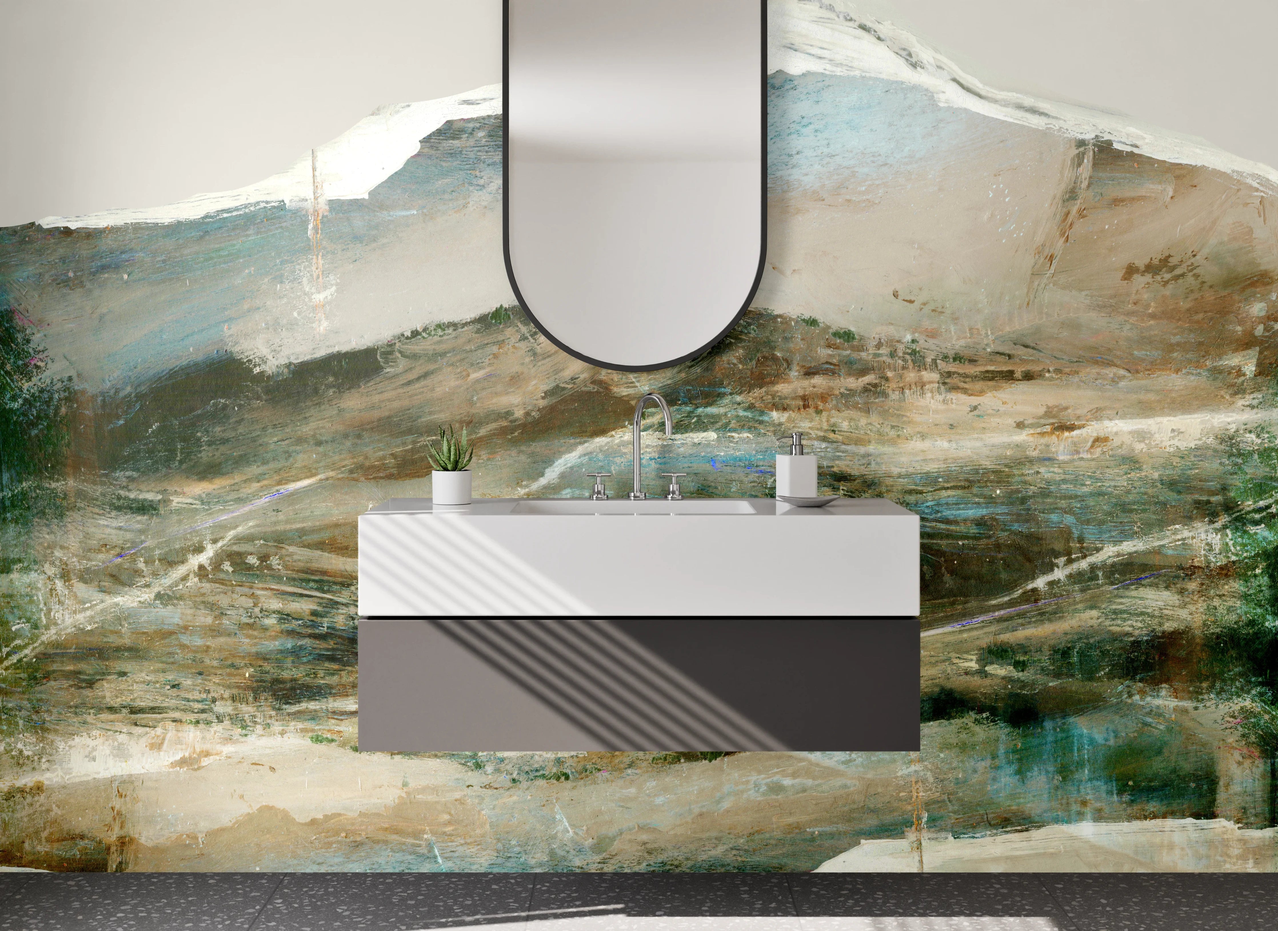 Waschbecken-Rückwand - Weiße Wand mit Wasser
