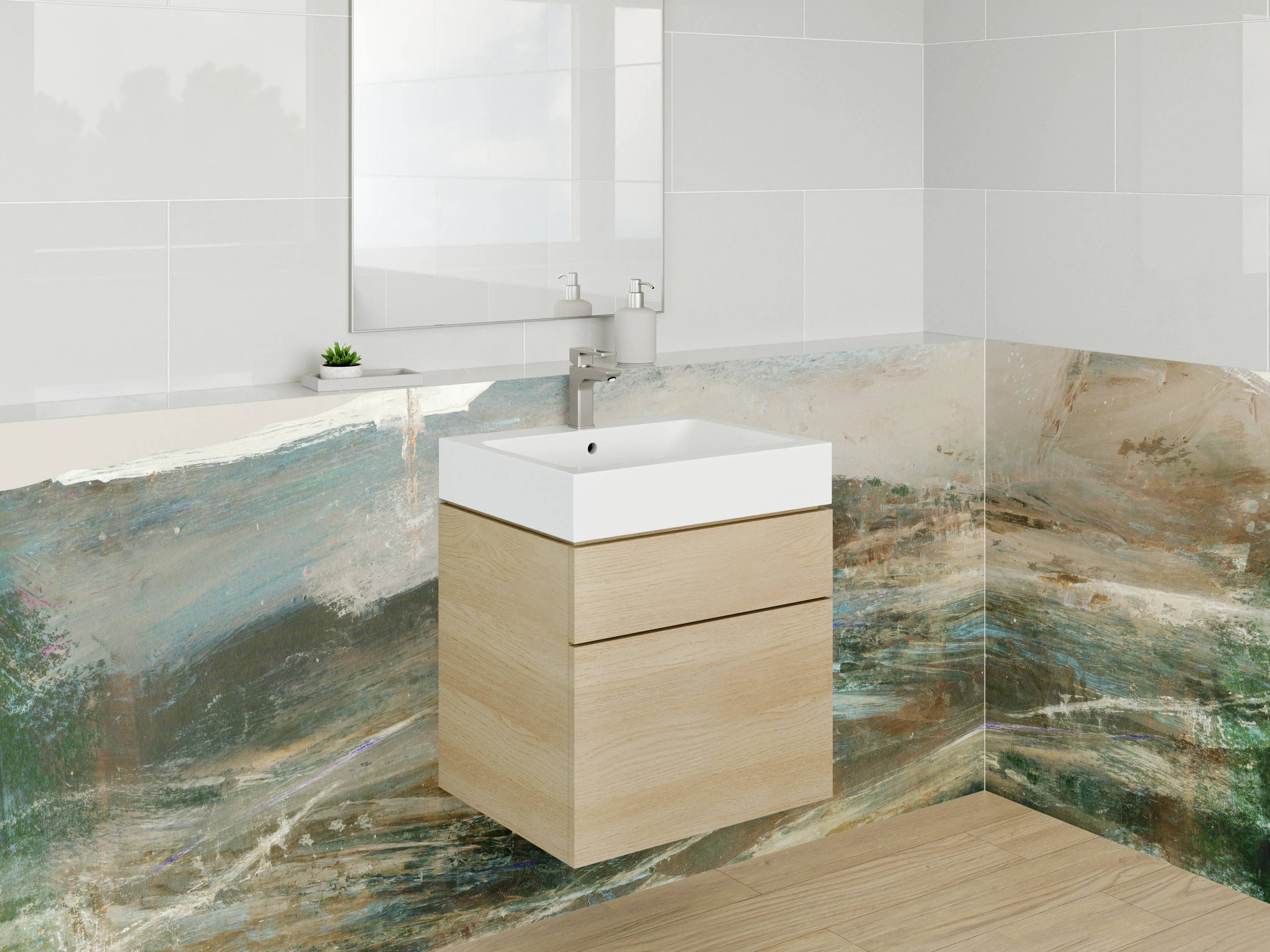 Waschbecken-Rückwand - Weiße Wand mit Wasser