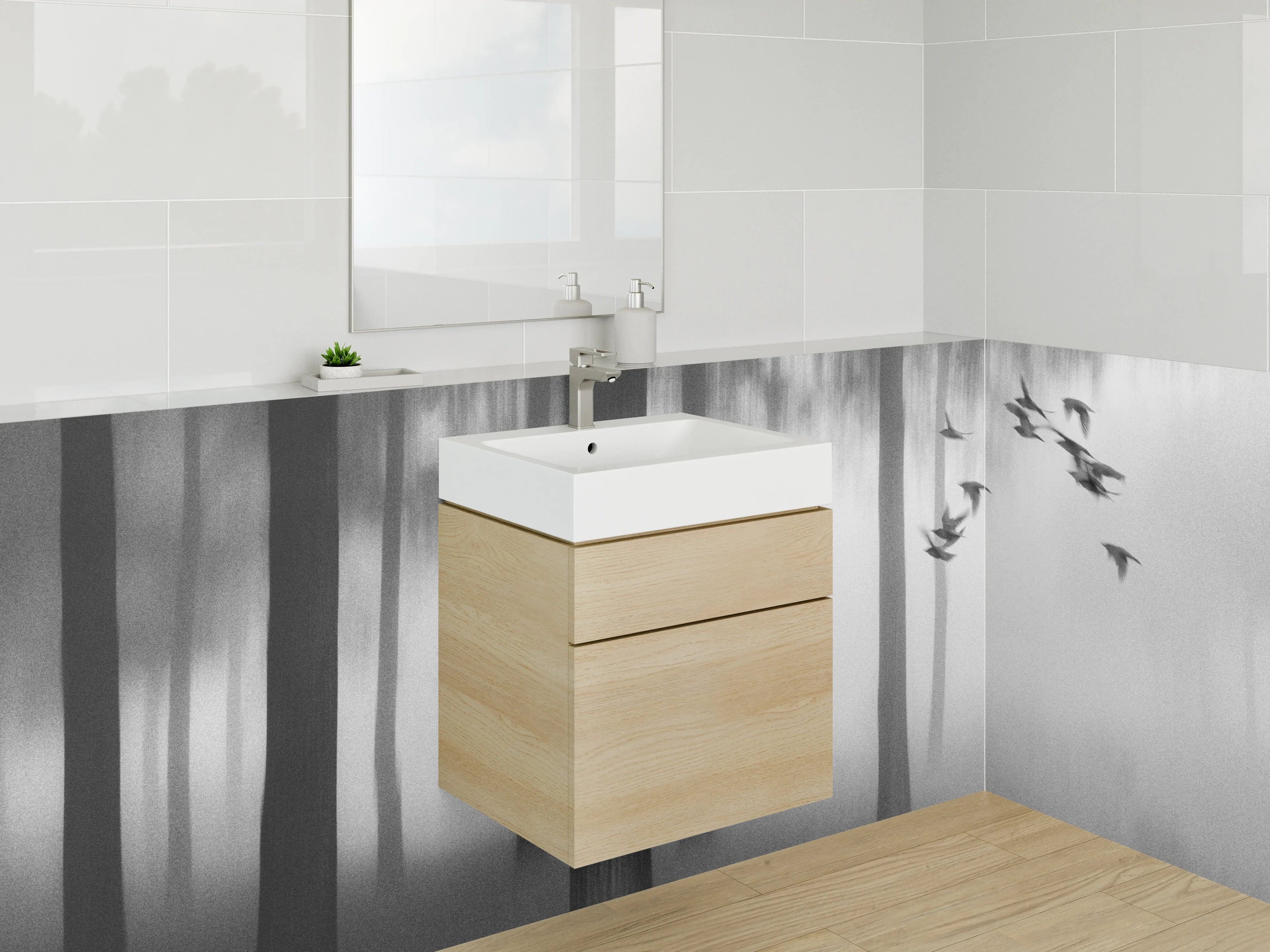 Waschbecken-Rückwand - Weiße Waschtischwand mit Grautönen