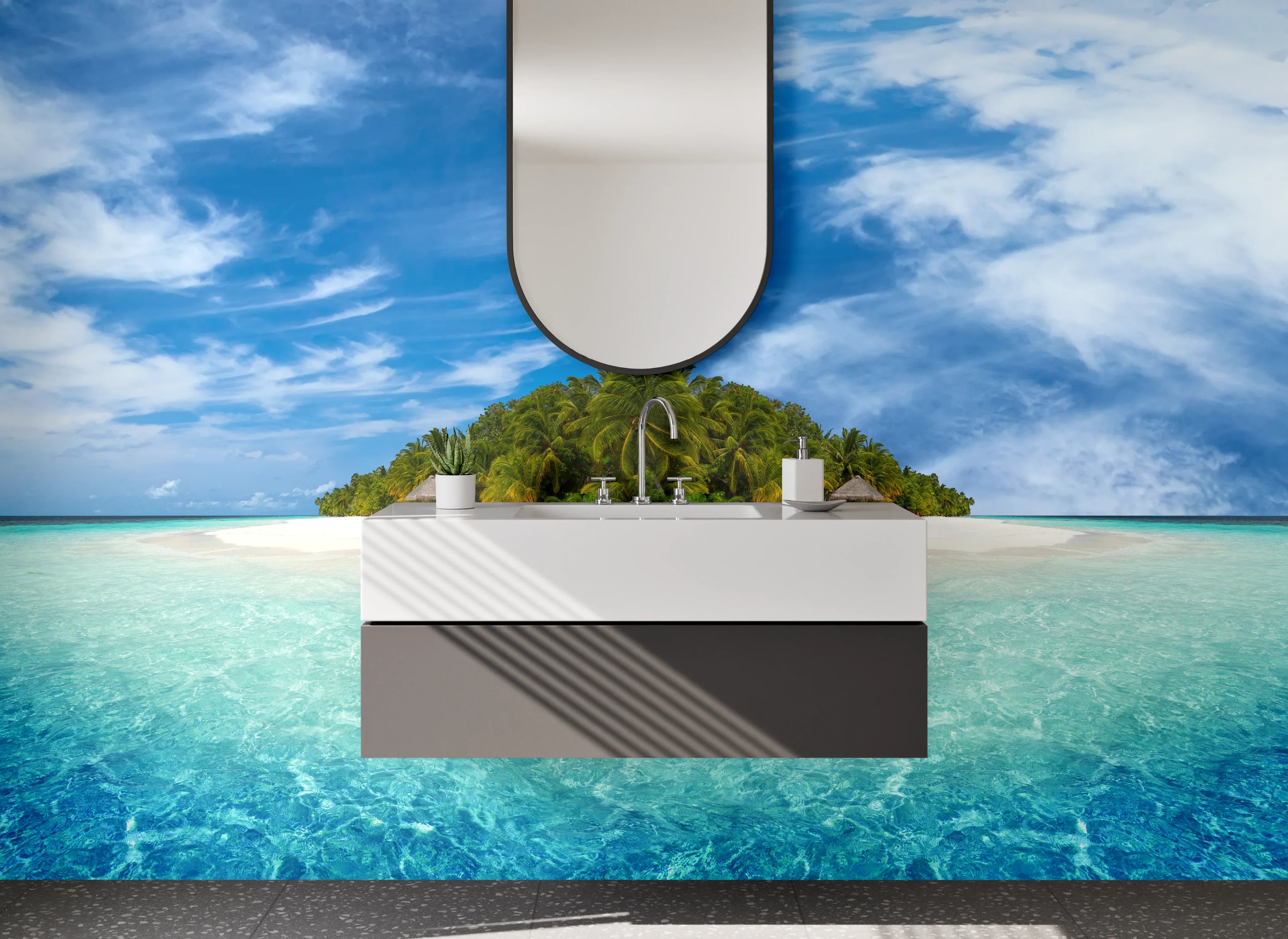 Waschbecken-Rückwand - Weiße Wasser-Wand für dein Bad