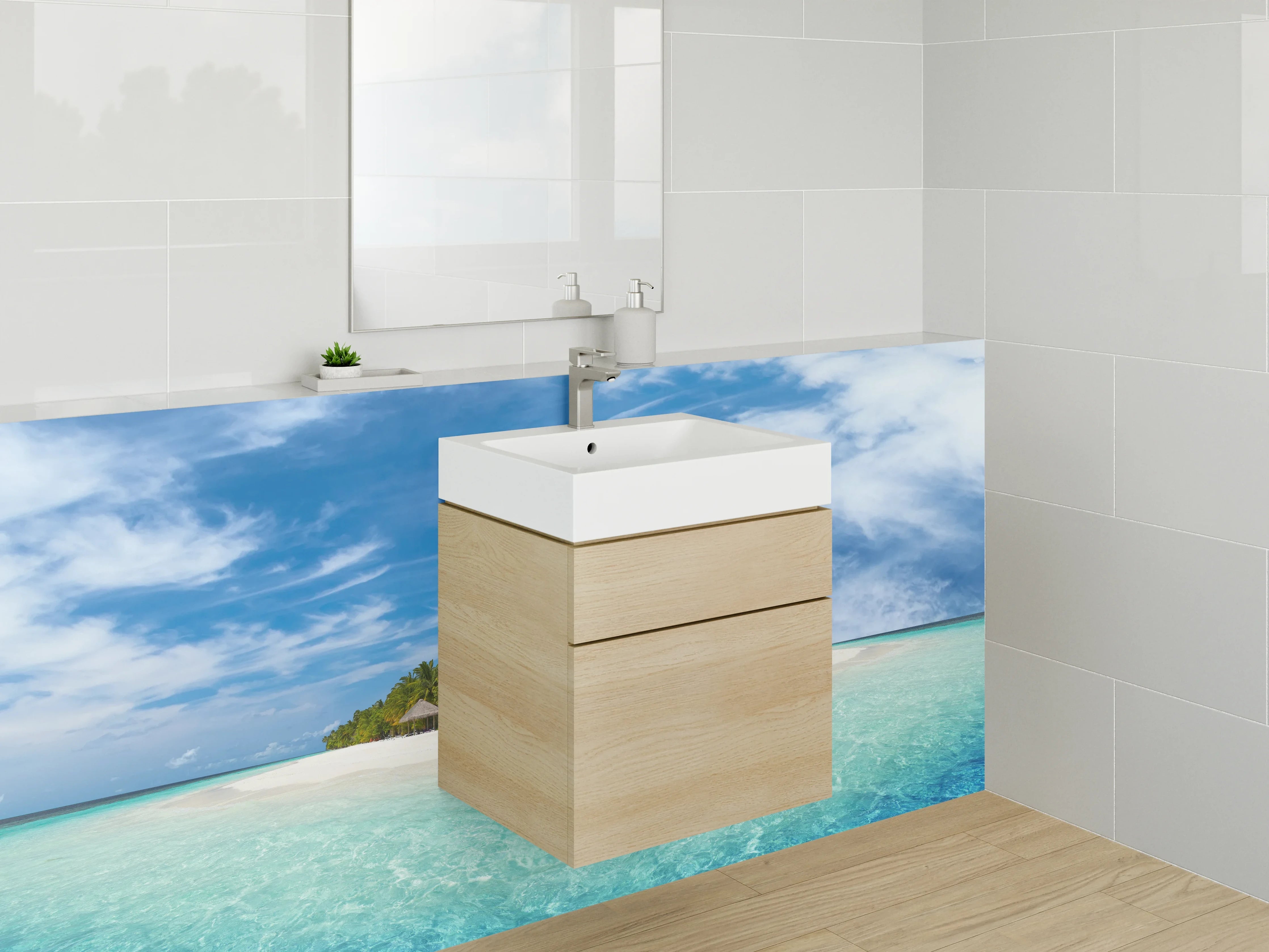 Waschbecken-Rückwand - Weiße Wasser-Wand für dein Bad