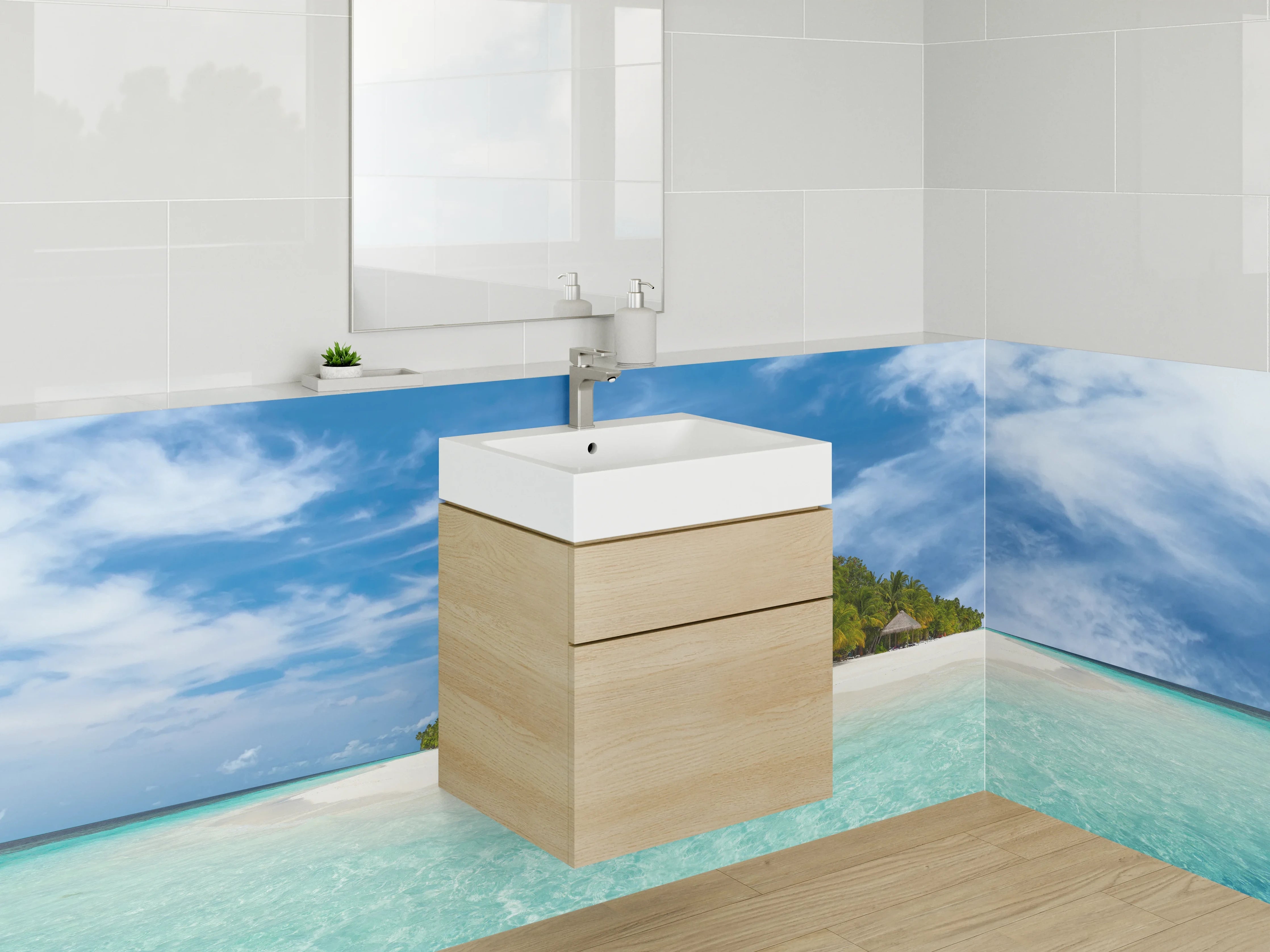 Waschbecken-Rückwand - Weiße Wasser-Wand für dein Bad