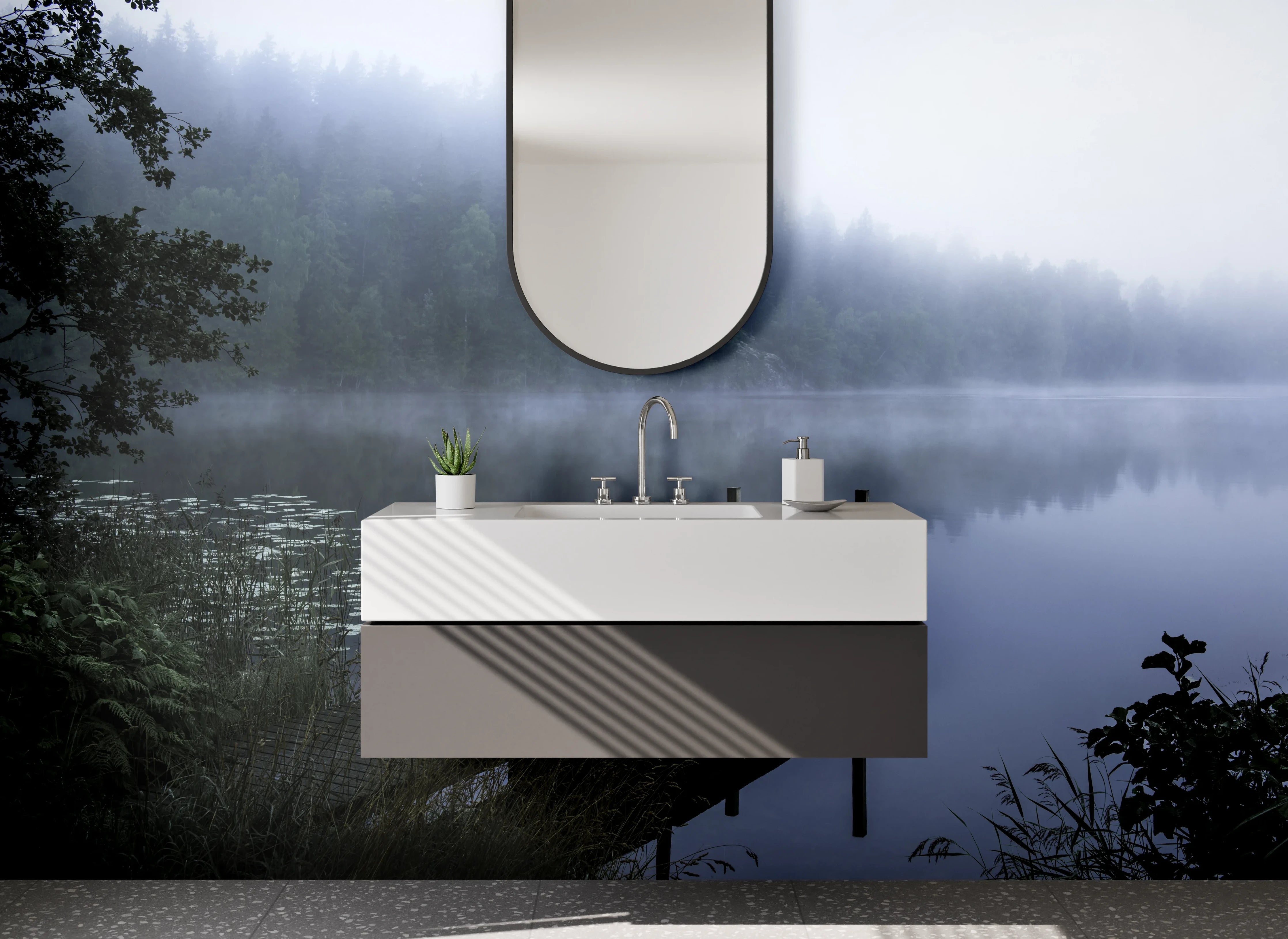 Waschbecken-Rückwand - Weiße Wasserlandschaft