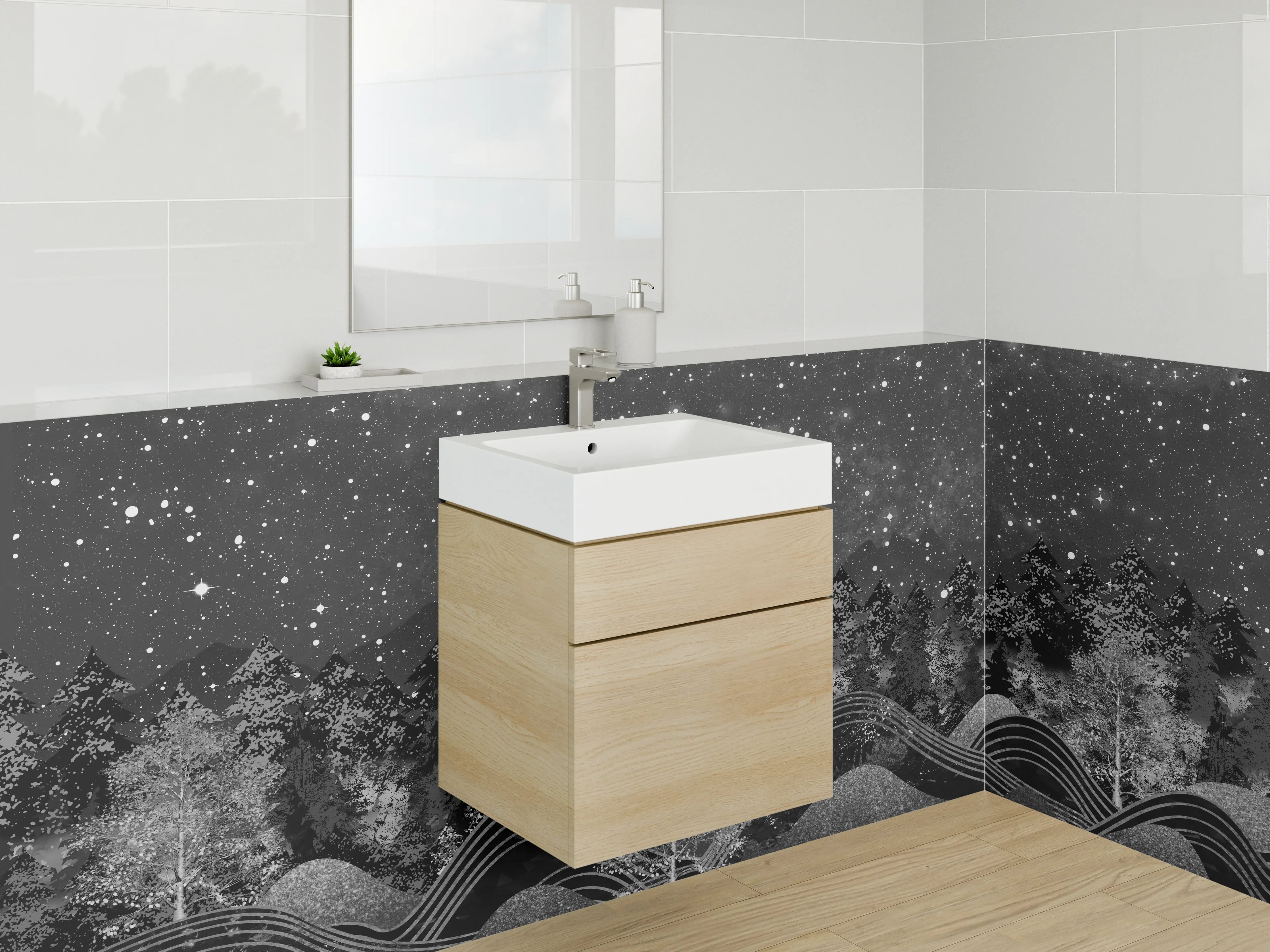 Waschbecken-Rückwand - Weiße Wasserrückwand für modernes Bad