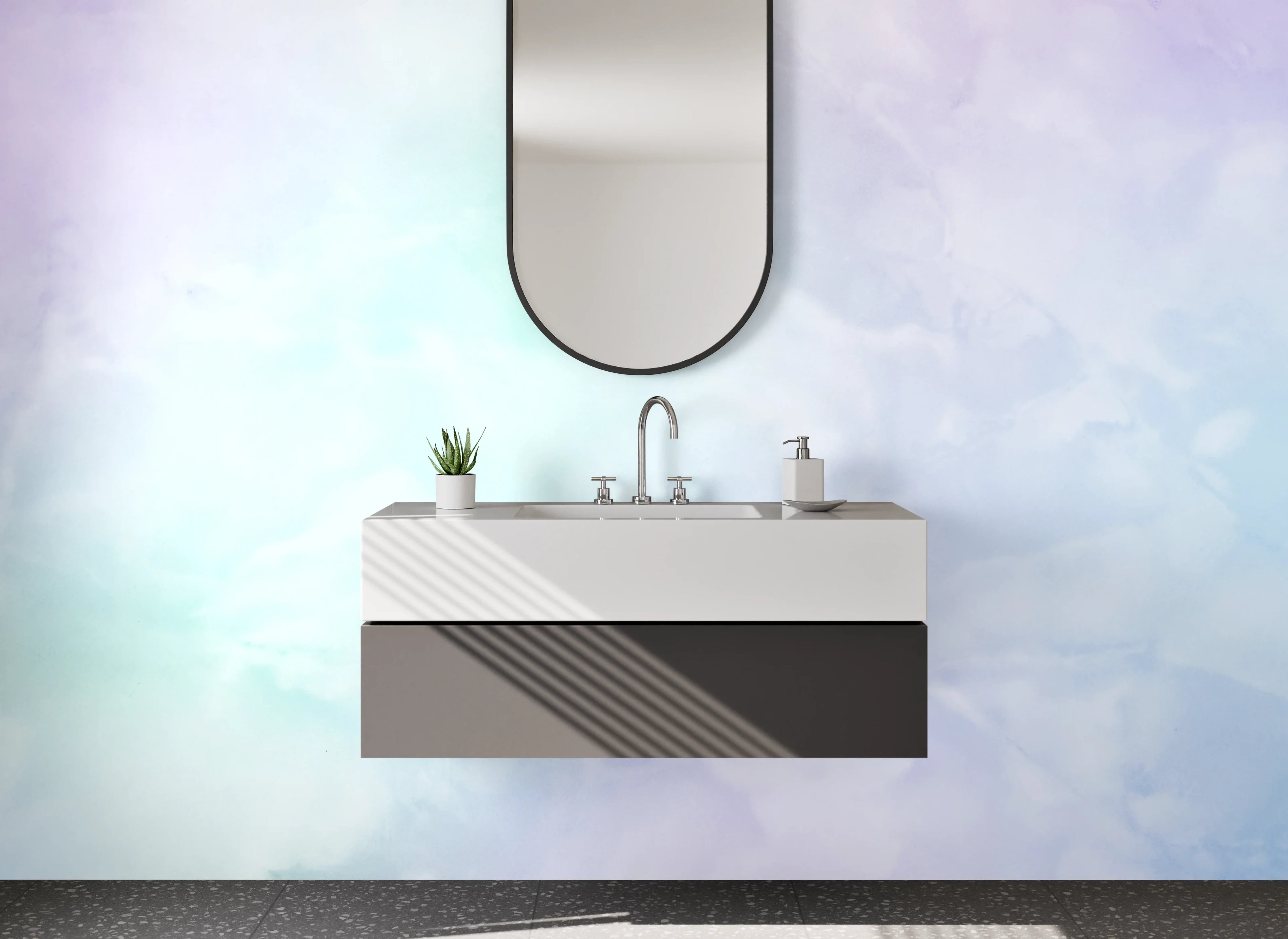 Waschbecken-Rückwand - Weiße Wasserwand für modernes Bad