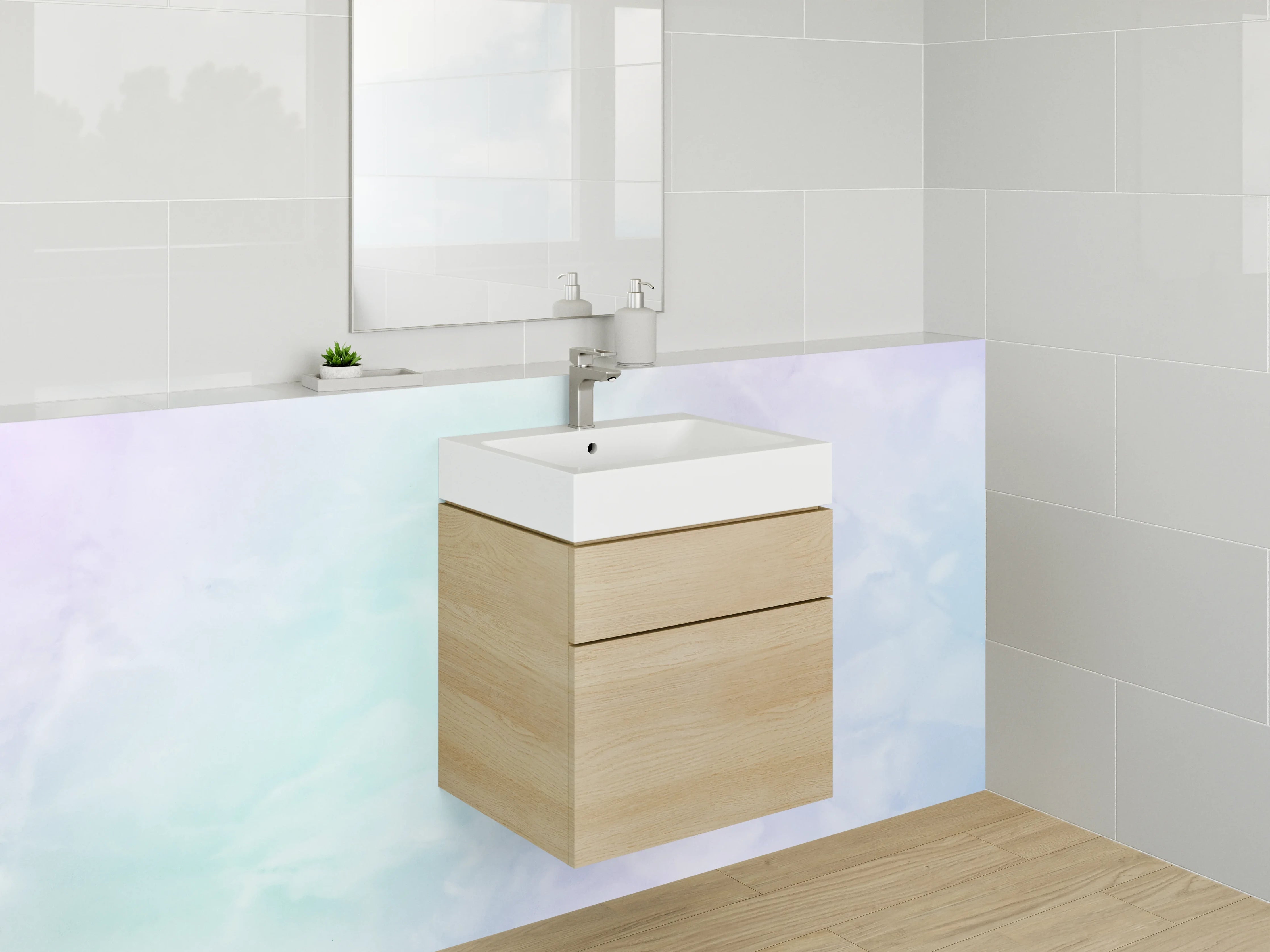 Waschbecken-Rückwand - Weiße Wasserwand für modernes Bad