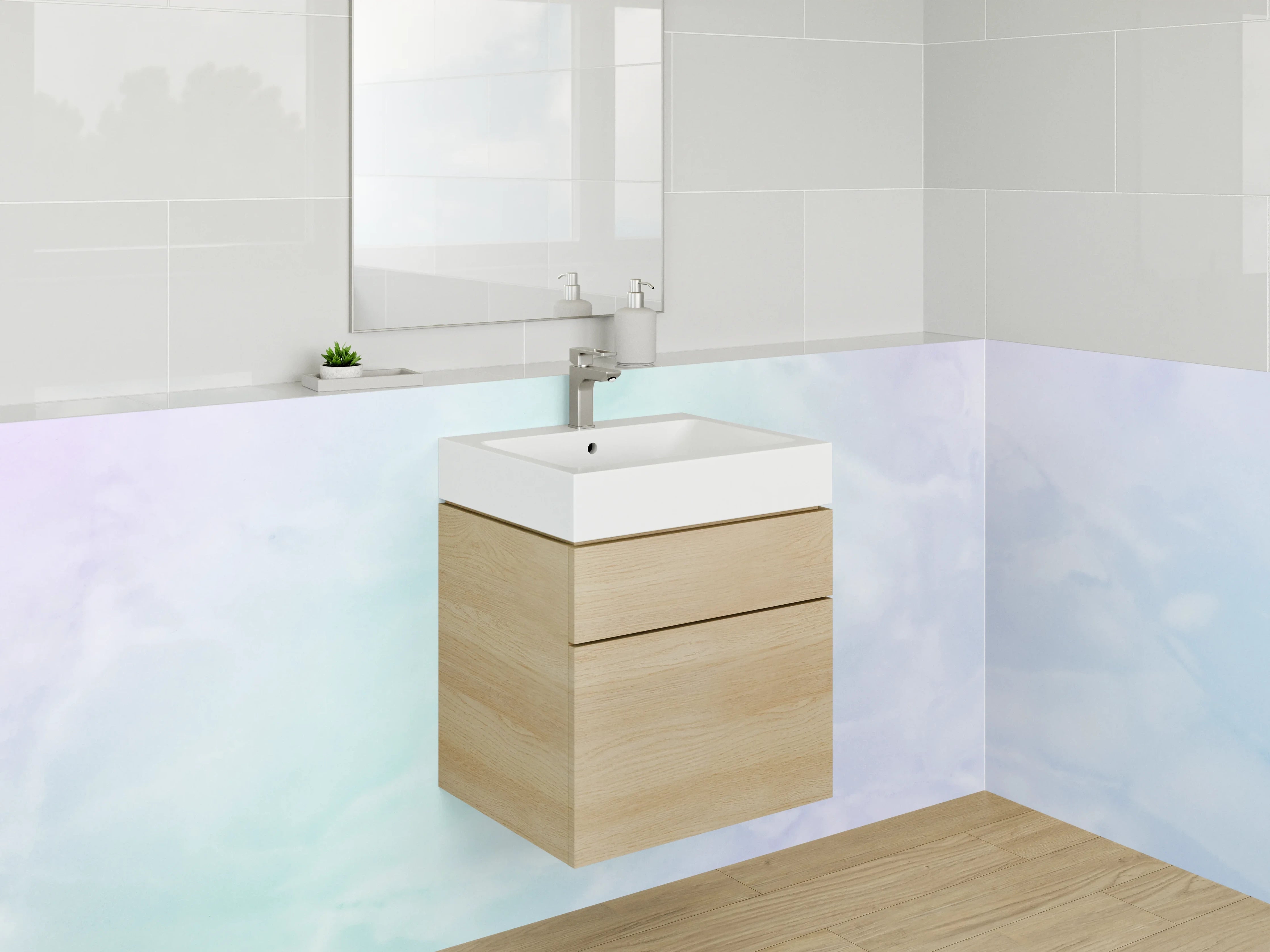 Waschbecken-Rückwand - Weiße Wasserwand für modernes Bad