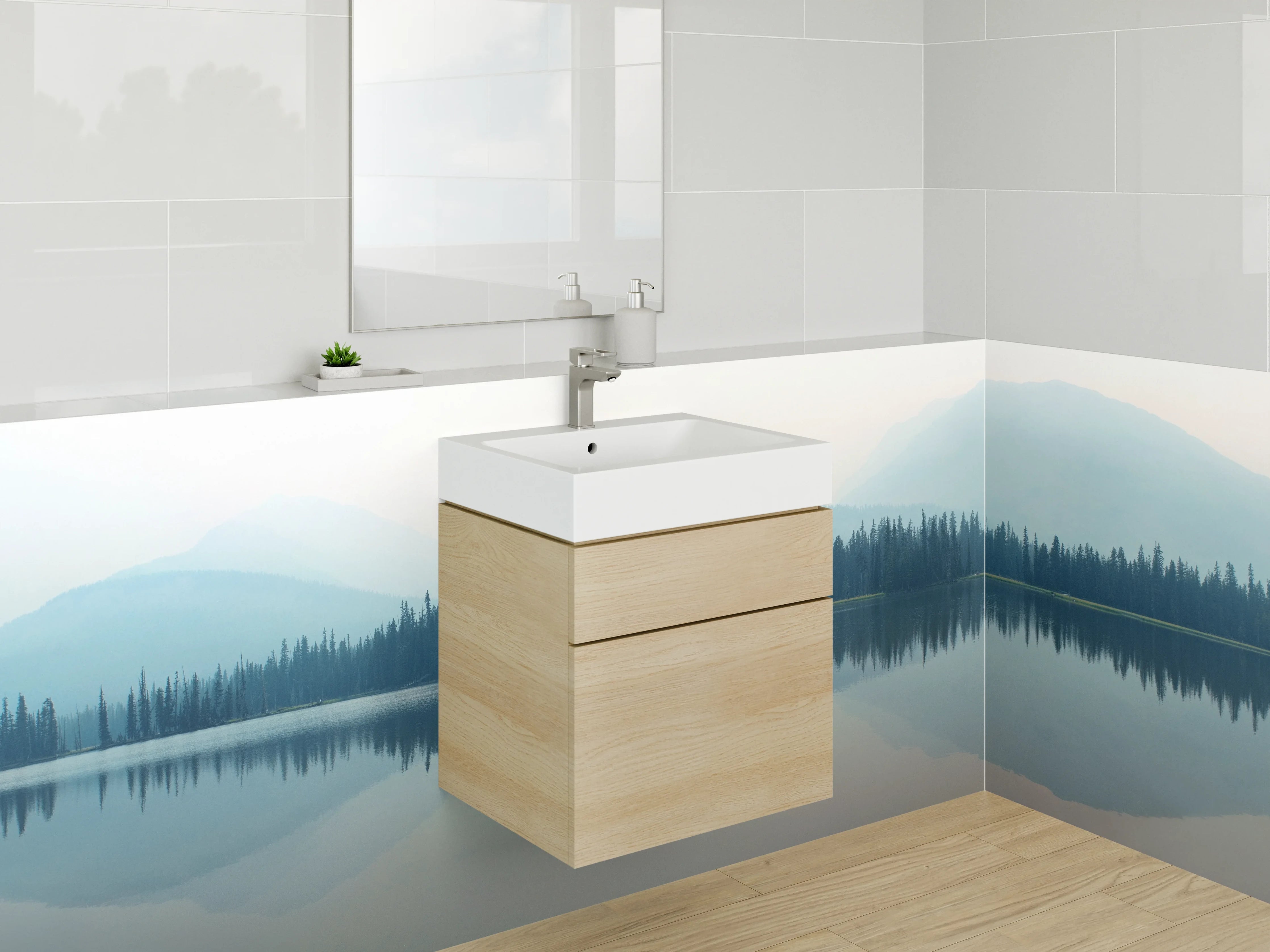 Waschbecken-Rückwand - Weiße Wasserwelt in der Küche