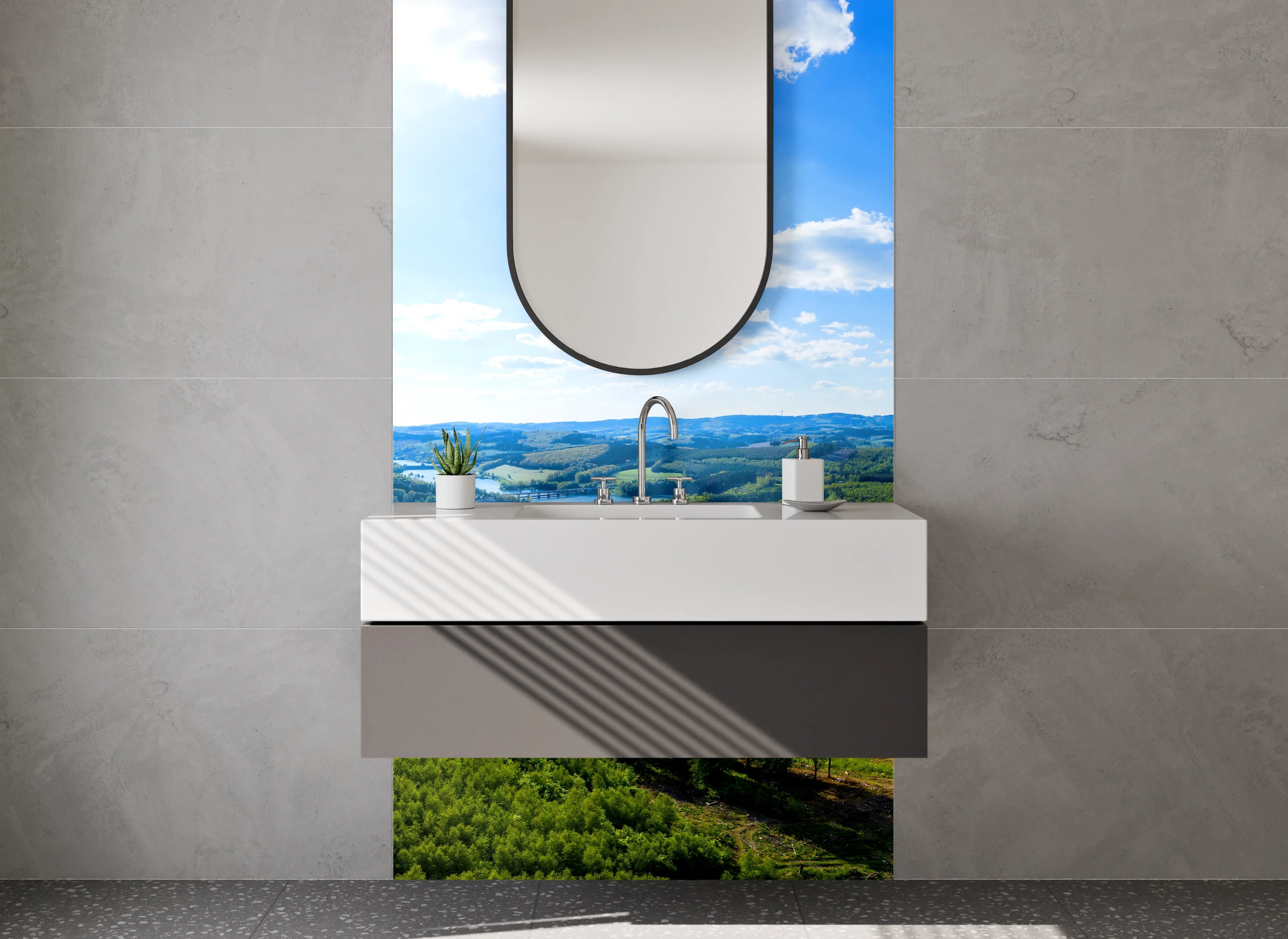 Waschbecken-Rückwand - Weiße Wasserwelt mit Grautönen