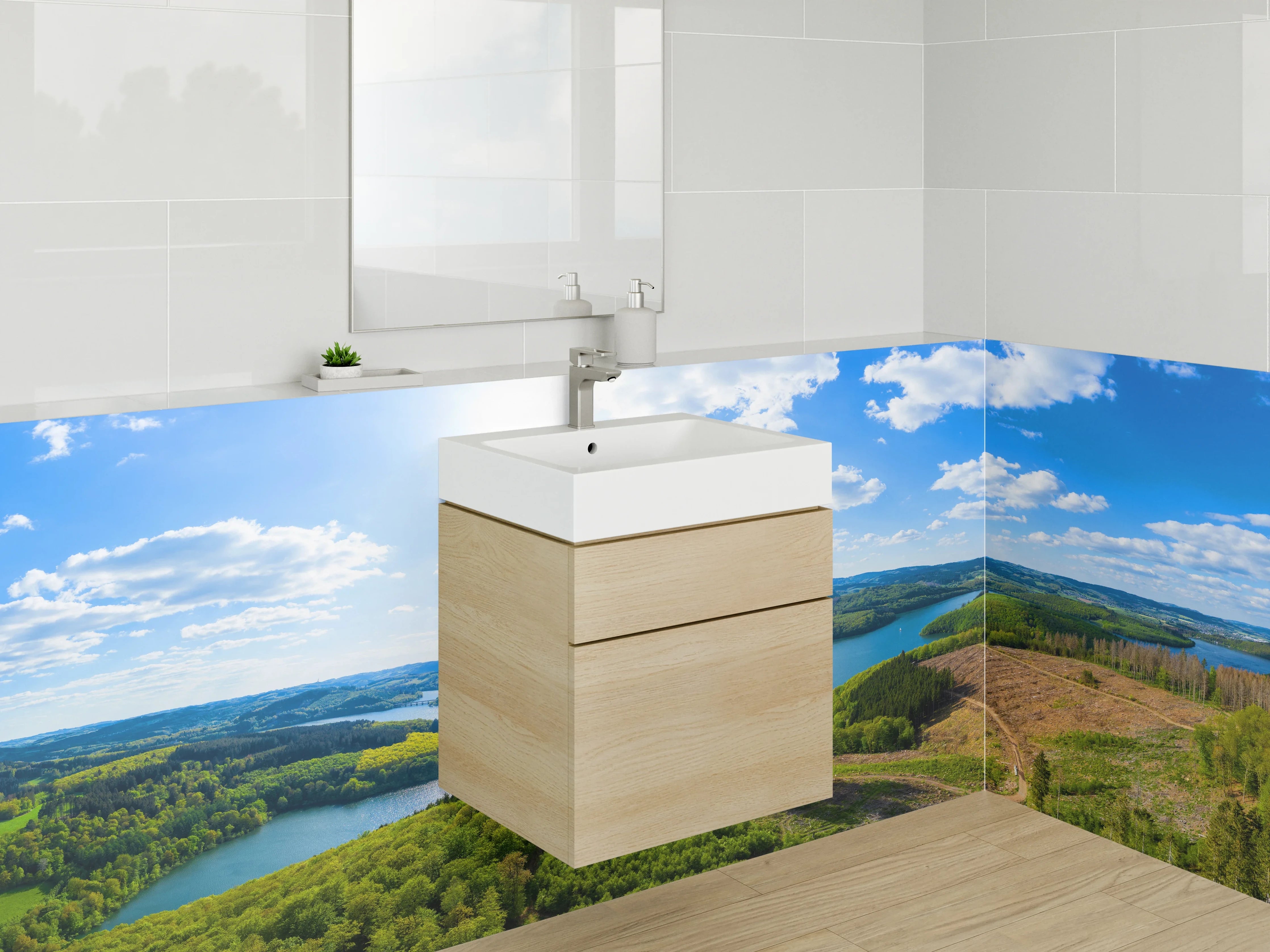 Waschbecken-Rückwand - Weiße Wasserwelt mit Grautönen