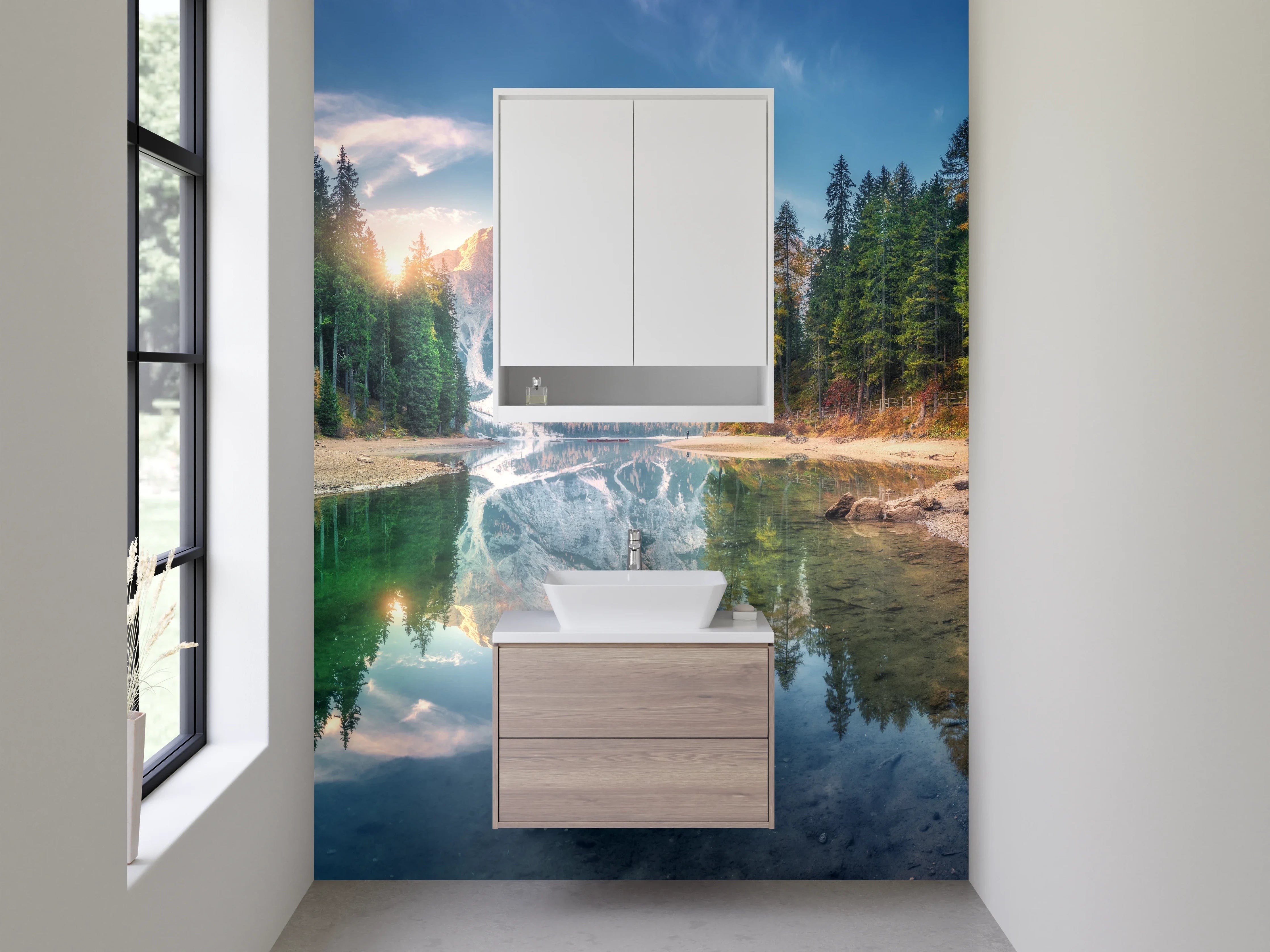 Waschbecken-Rückwand - Weiße Wasserwelten