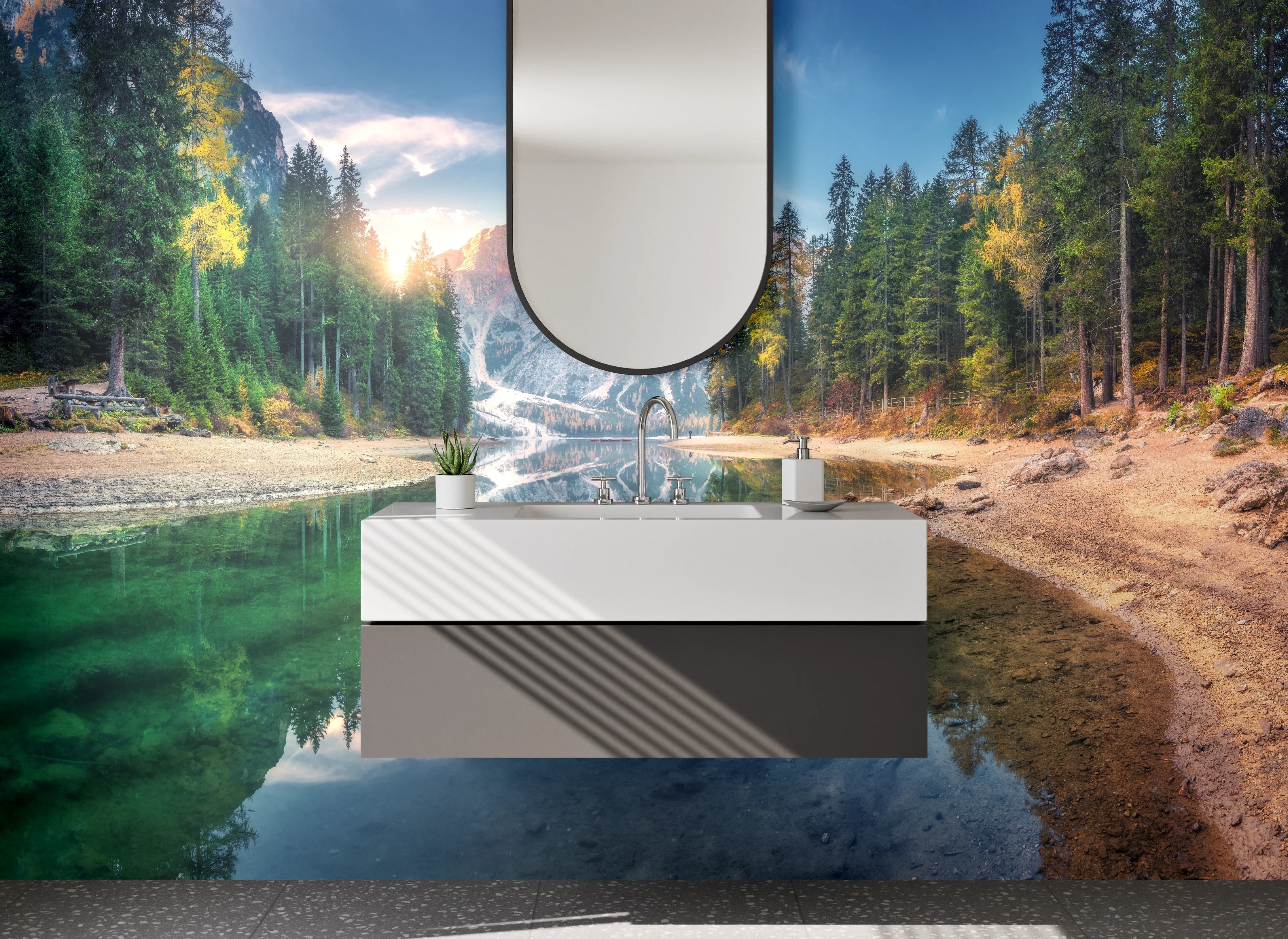 Waschbecken-Rückwand - Weiße Wasserwelten