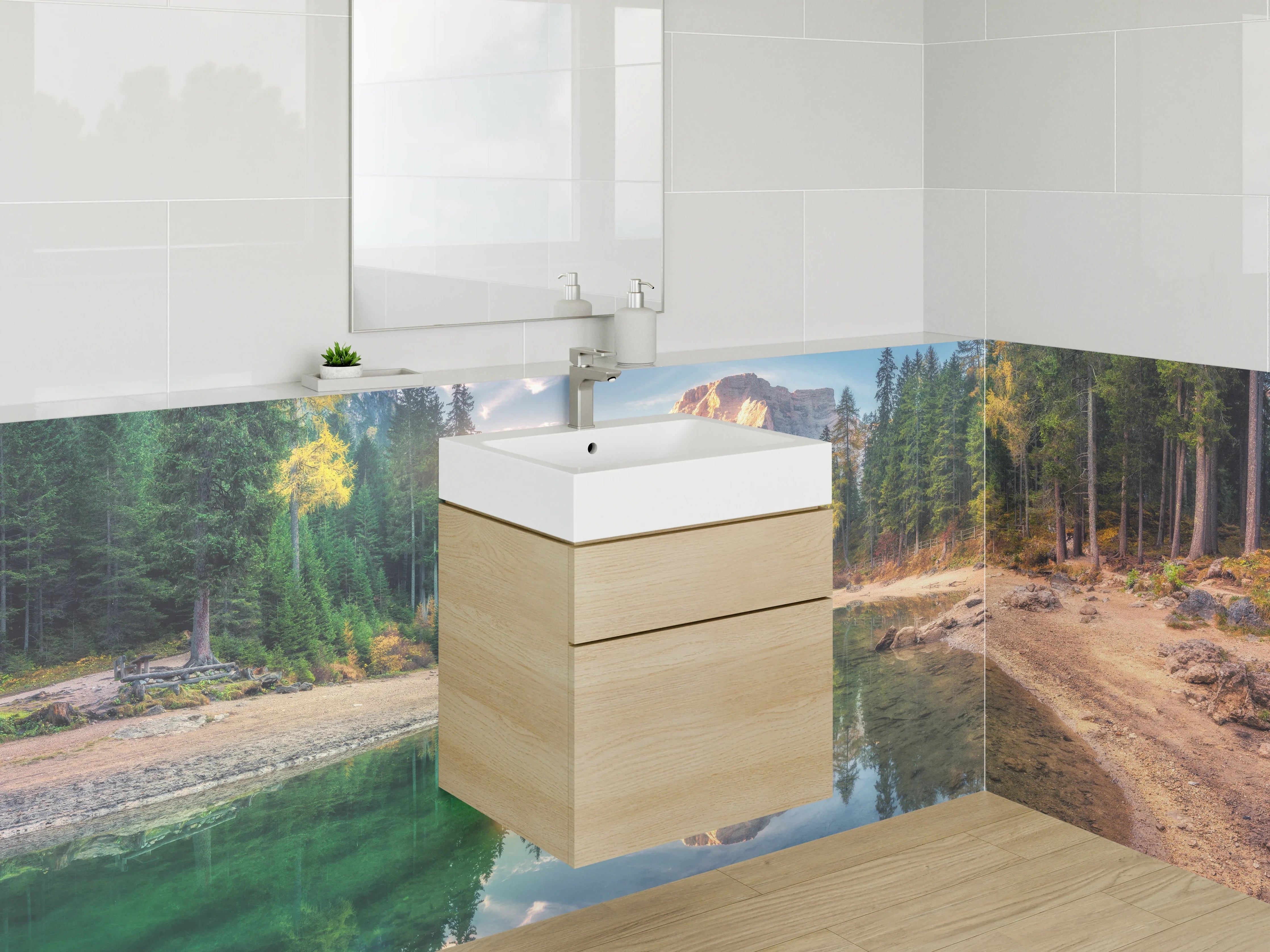 Waschbecken-Rückwand - Weiße Wasserwelten