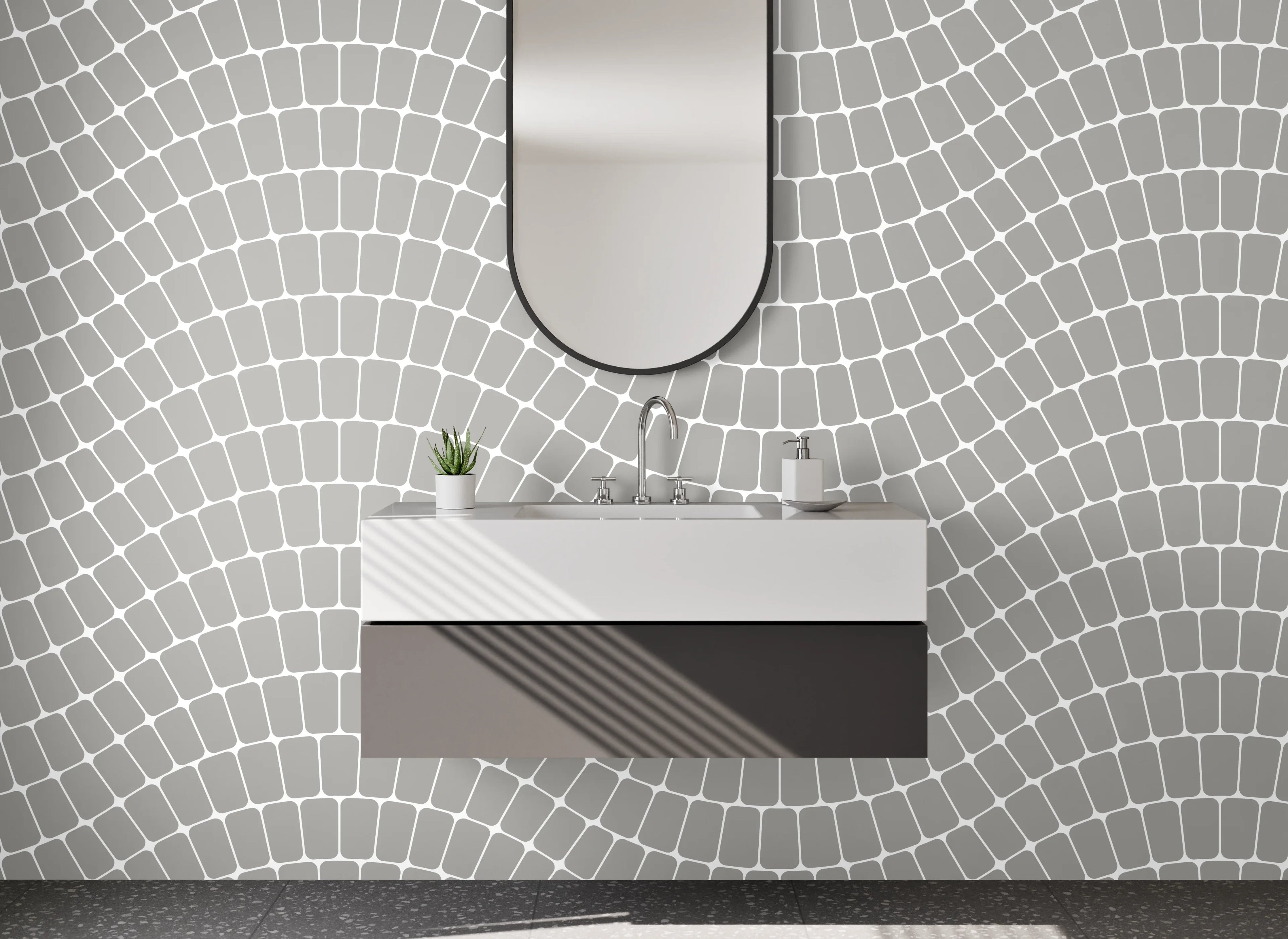 Waschbecken-Rückwand - Weiße Wellenstruktur mit grauen Schatten