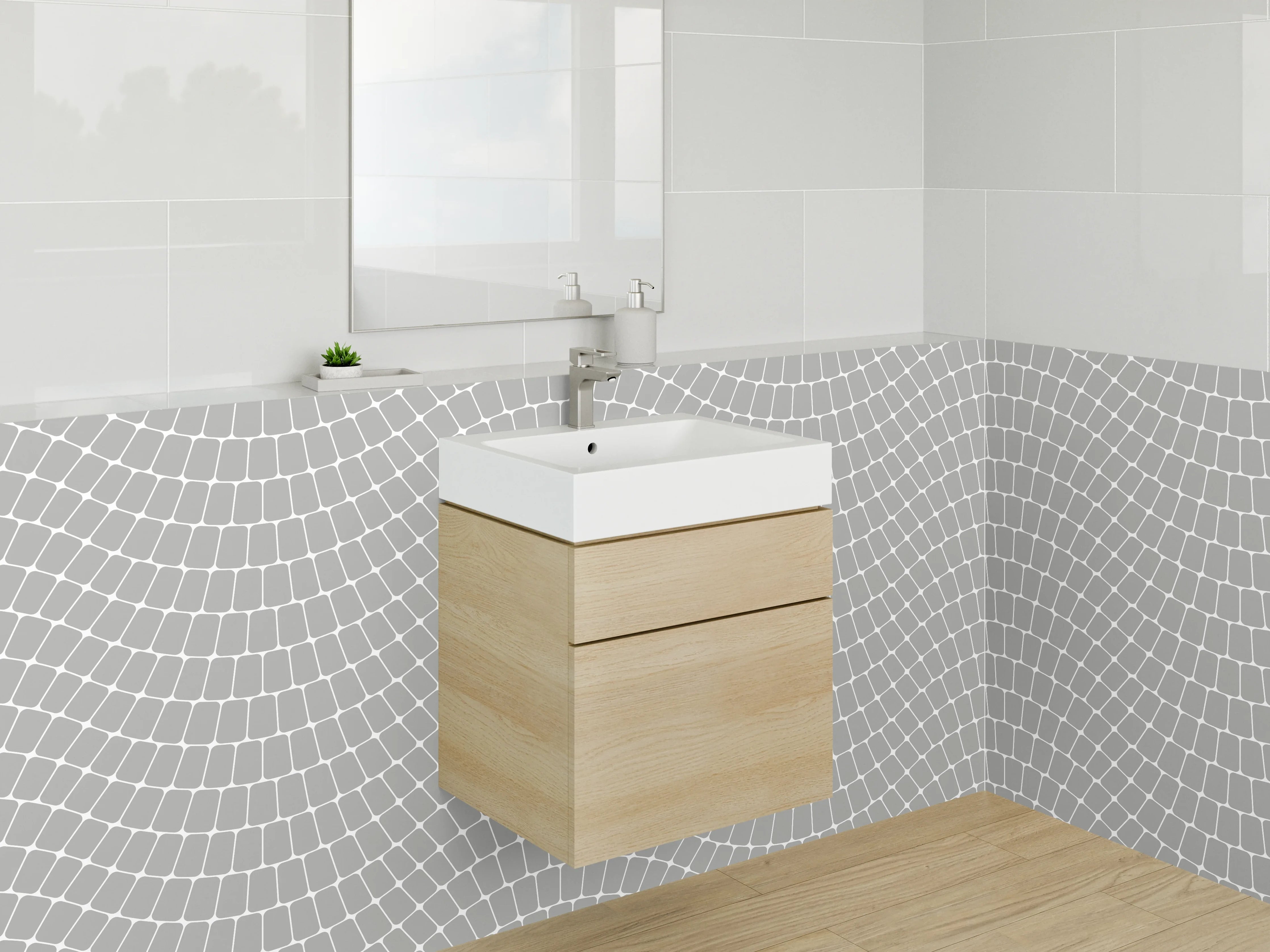 Waschbecken-Rückwand - Weiße Wellenstruktur mit grauen Schatten