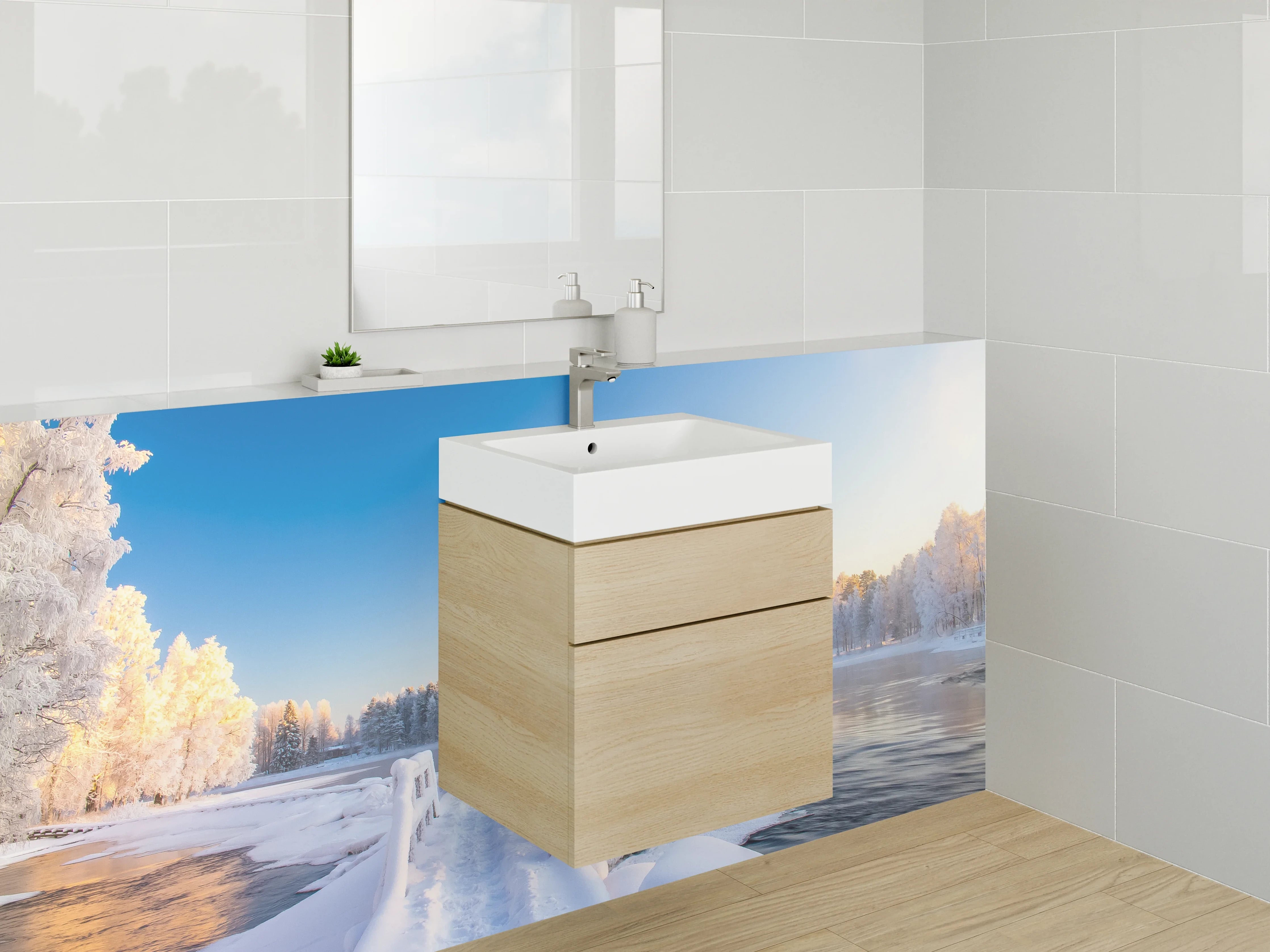 Waschbecken-Rückwand - Weiße Winterlandschaft